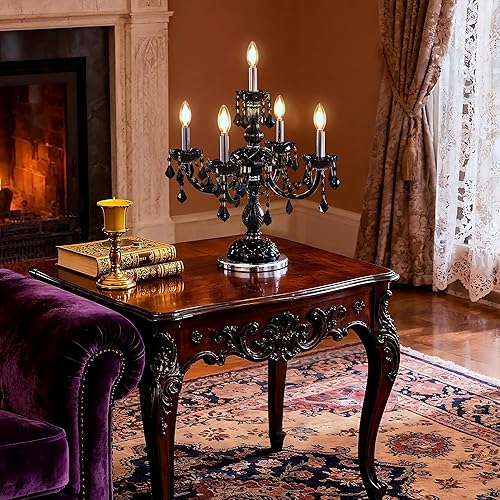 Miniatura 7 de TOCHIC Lámpara de mesa moderna, lámparas de noche de cristal negro para dormitorio, 5 luces góticas para mesitas de noche, lámparas de renacimiento