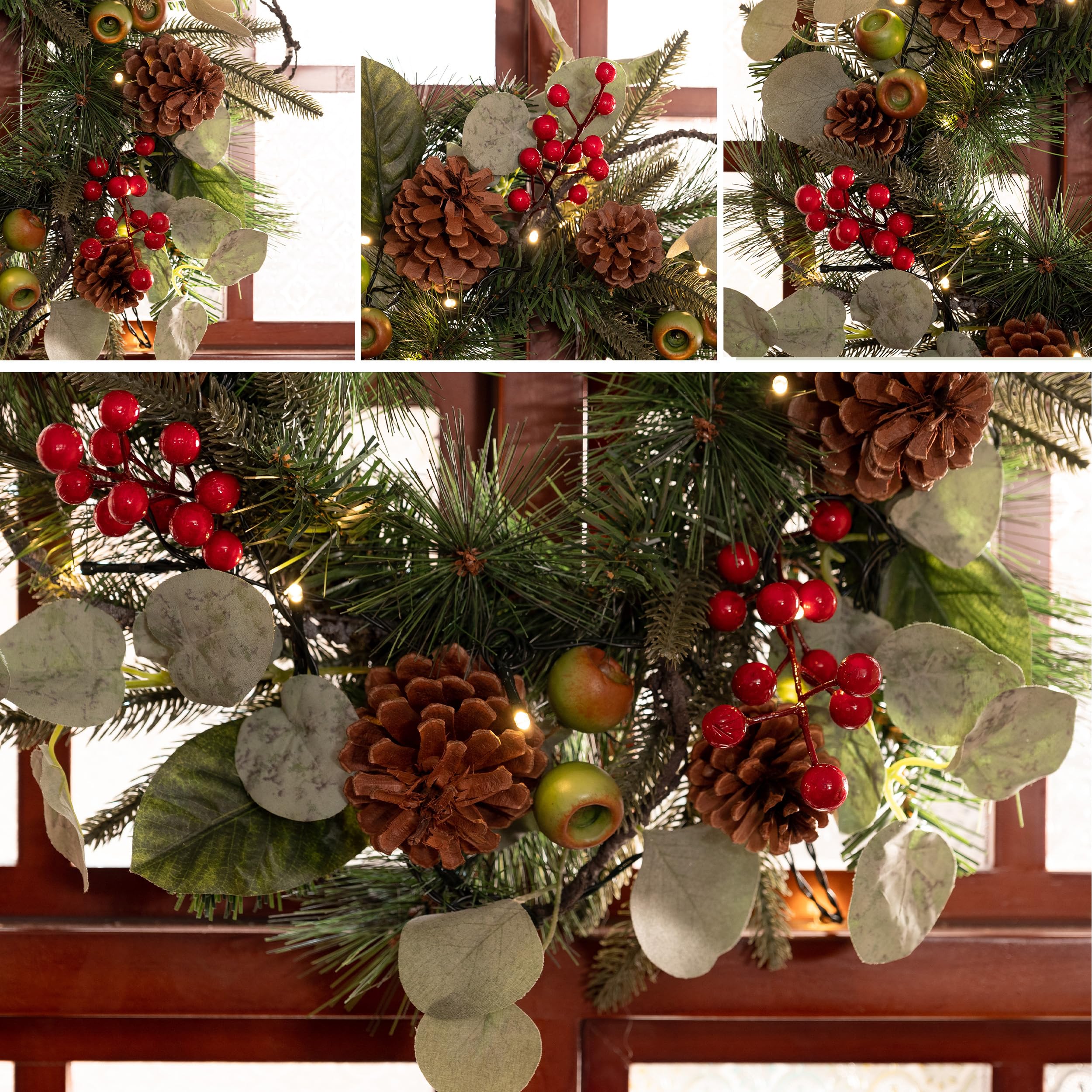 Valery Madelyn 46cm Corona Navidad Puerta, Corona Decorativa para Decoración Navideña，Corona de Pared, Guirnalda Navidad, Navidad, Decoración Navideña
