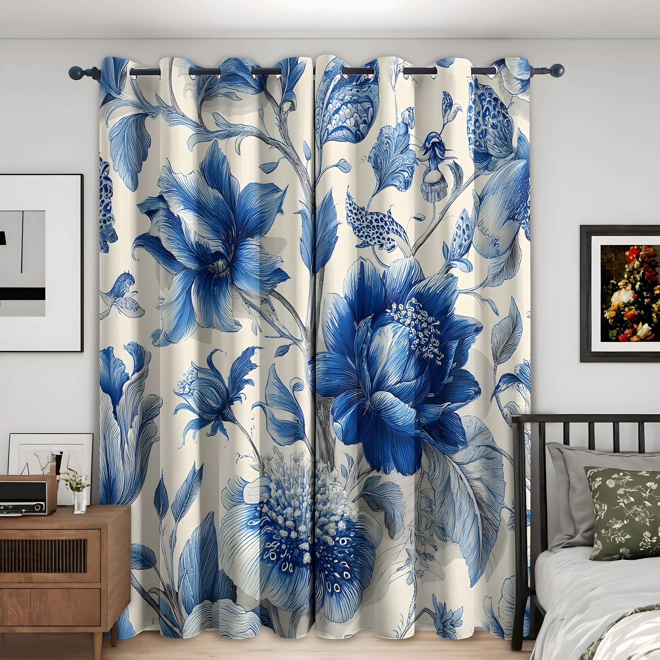 Rideaux motifs de feuilles rétro pour décoration de chambre et salon