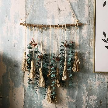 Artificial Eucalyptus Wall Decor Fake Greenery Leaves Stems Wall Hanging Plants 16.5 inch Wooden Stick Boho Rustic Farmhouse Decor for Bedroom Kitchen Dining Room Bathroom Wedding Nursery Office