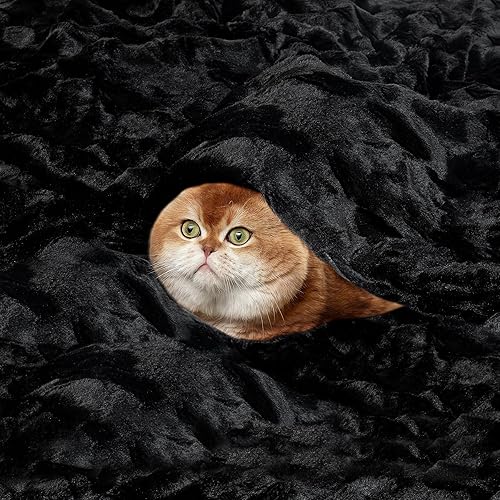 Miniatura 3 de TOONOW Manta de lujo de piel sintética, de doble cara, suave, esponjosa, mullida y mullida para sofá, cama (negro, tamaño individual extra grande)