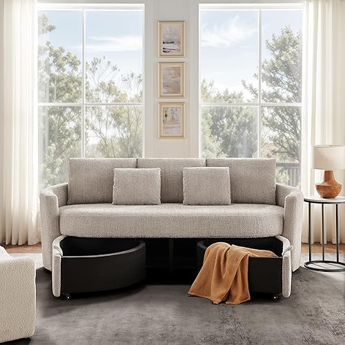 Studio Living® Beckett 92" Storage Sofa, Modern Farmhouse, Pocket Coil Comfort, Easy Assembly, Chenille Fabric, Taupe