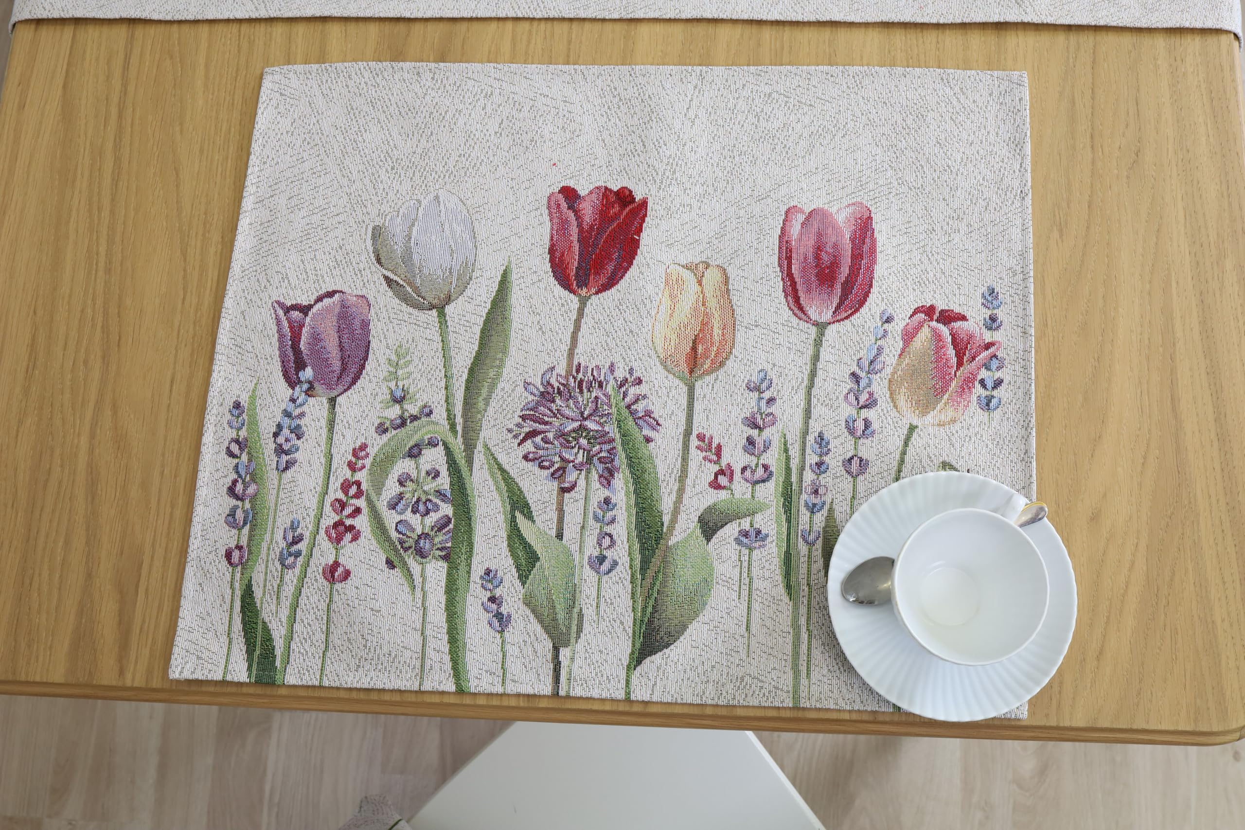 Tischsets Platzsets Abwaschbar 8er Set, 40x50 cm, Platzdeckchen Stoff 100% Jacquard Gobelin, Untersetzer Teller Hochwertige Wiederverwendbare für Hochzeit, Geburtstag, Küchen, Cafe - Tulpen