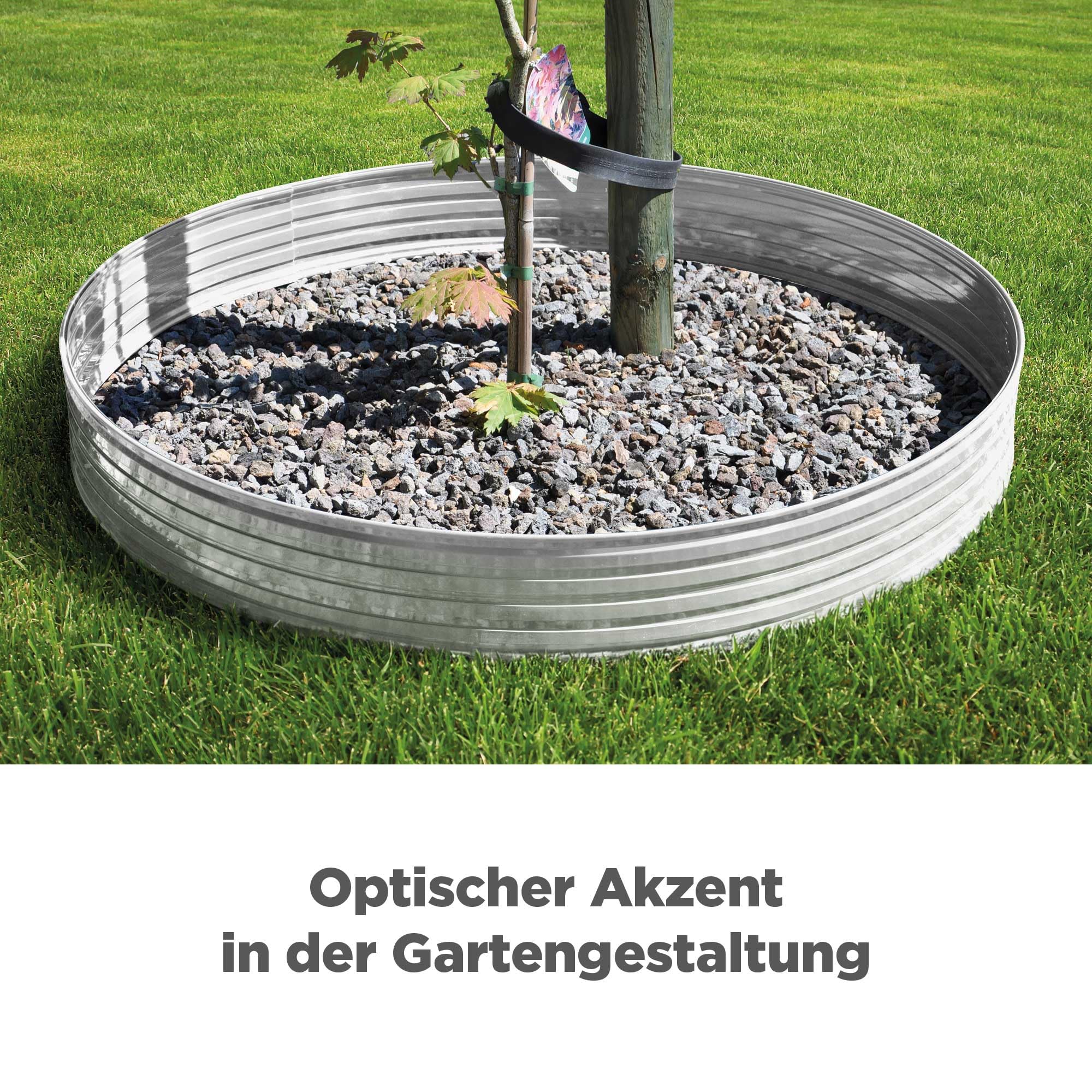 blizz-z terraflex Baumeinfassung rund Aluminium Höhe: 10 cm, Ø60 cm, 1 Set (2X Halbkreise, 2X Stoßverbinder) | Baumring-Set, Kreis Rasenkante, Mähschutz | Made in EU