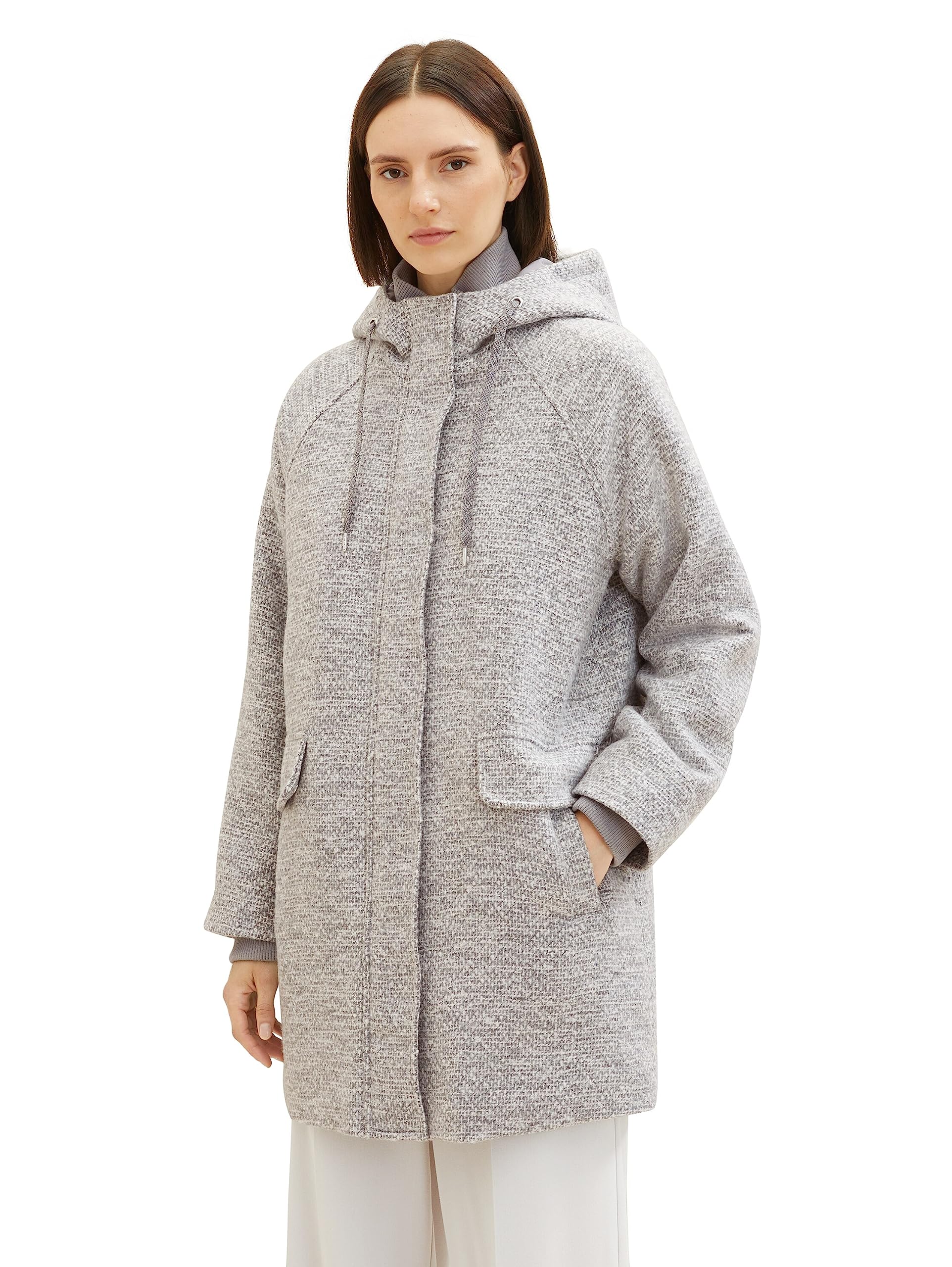 TOM TAILOR Women's Hooded Coat, 30285-grey structure, XXL