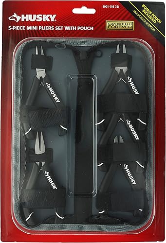 Husky Juego de 1052 mini alicates para aplicaciones eléctricas y de mantenimiento juego de 5 bolsa con cremallera incluida
