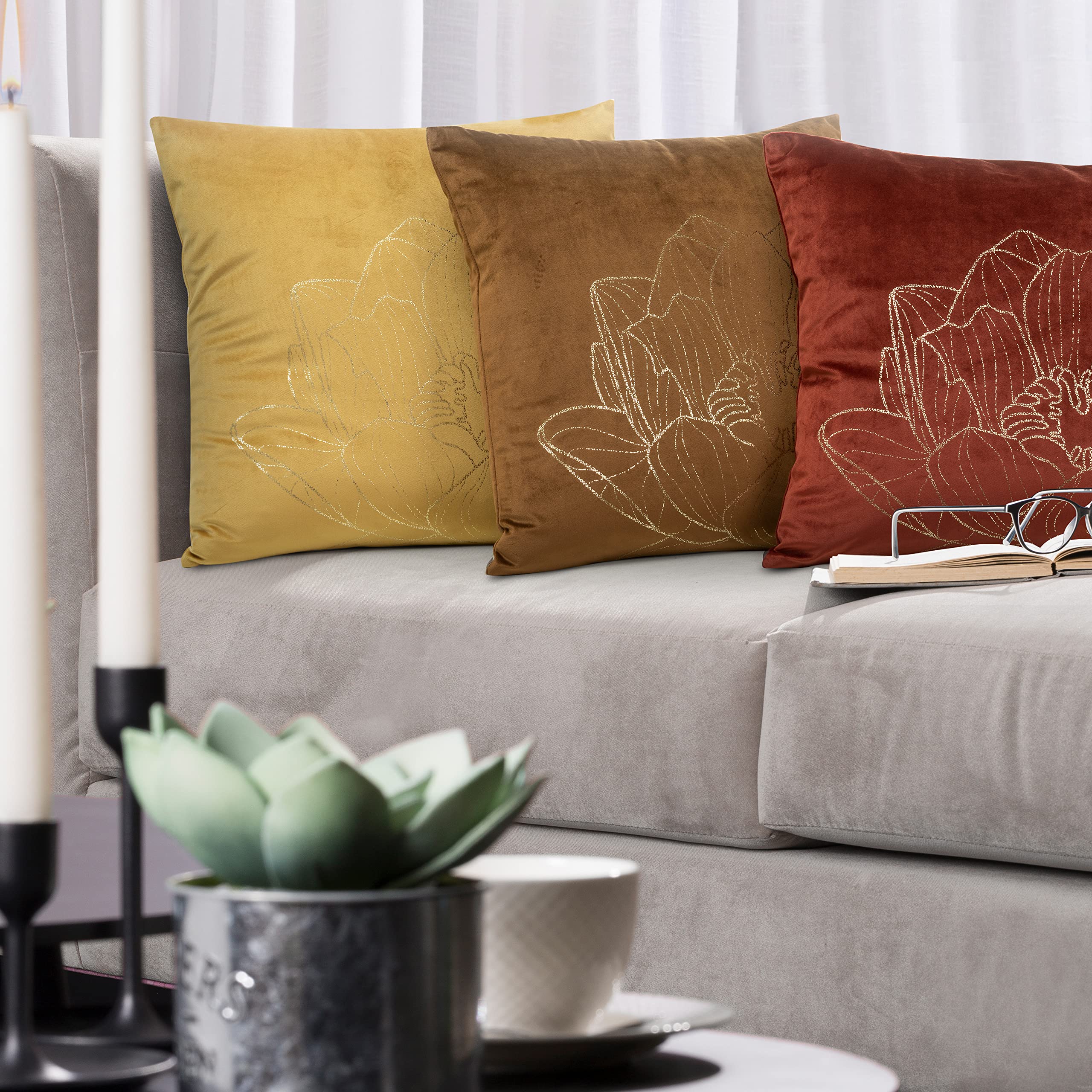Eurofirany Elegante federa per cuscino in velluto, con stampa, 45 x 45 cm, rivestimento in velluto, morbido cuscino per divano, ape dorata, colore: rosso mattone