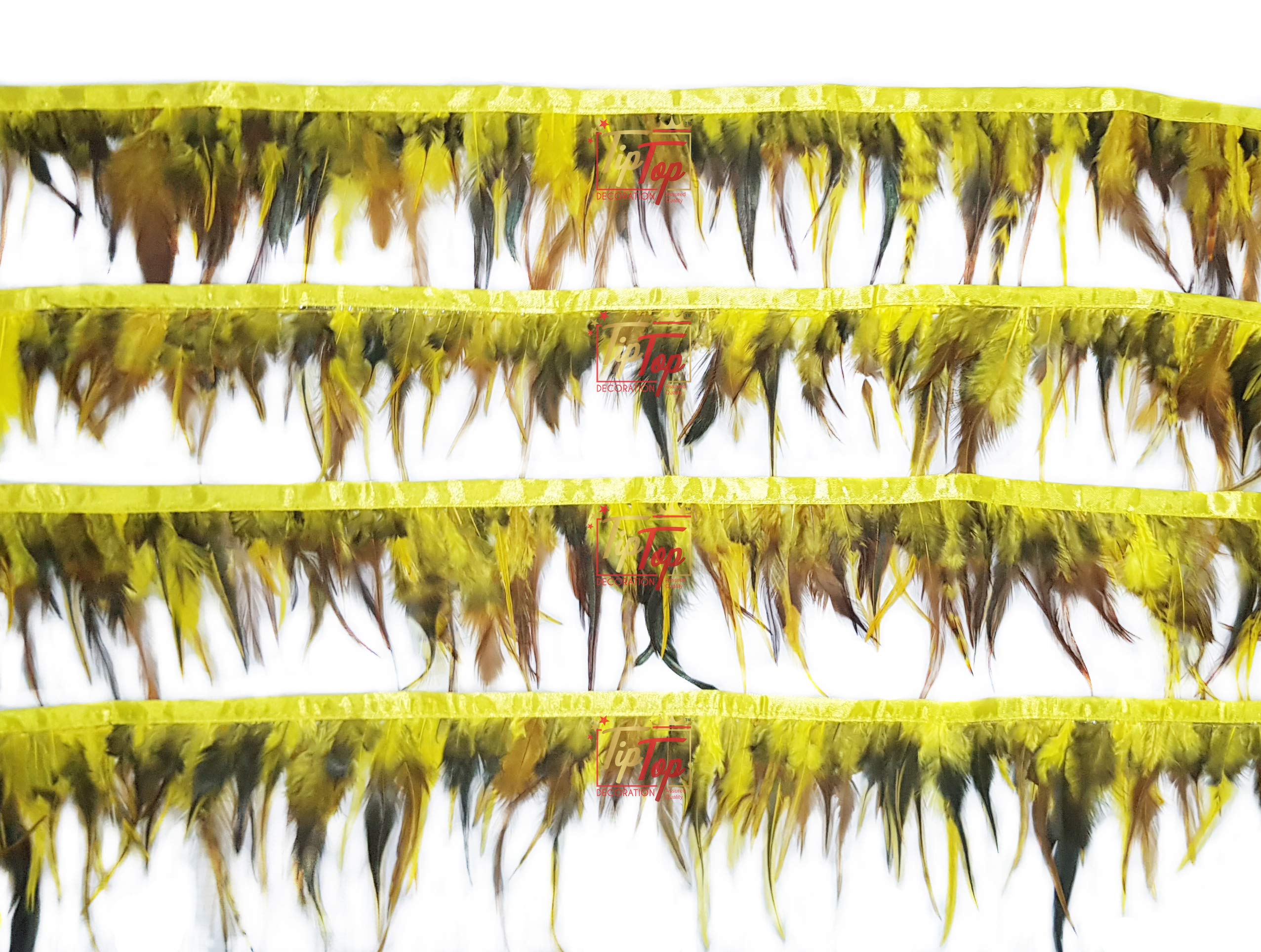 Tiptop Decoration Natural Hackle Pointed Dyed Feathers Trim Fringe Lace (4-5 Inch) (9 Meters) (Canary Yellow) 3