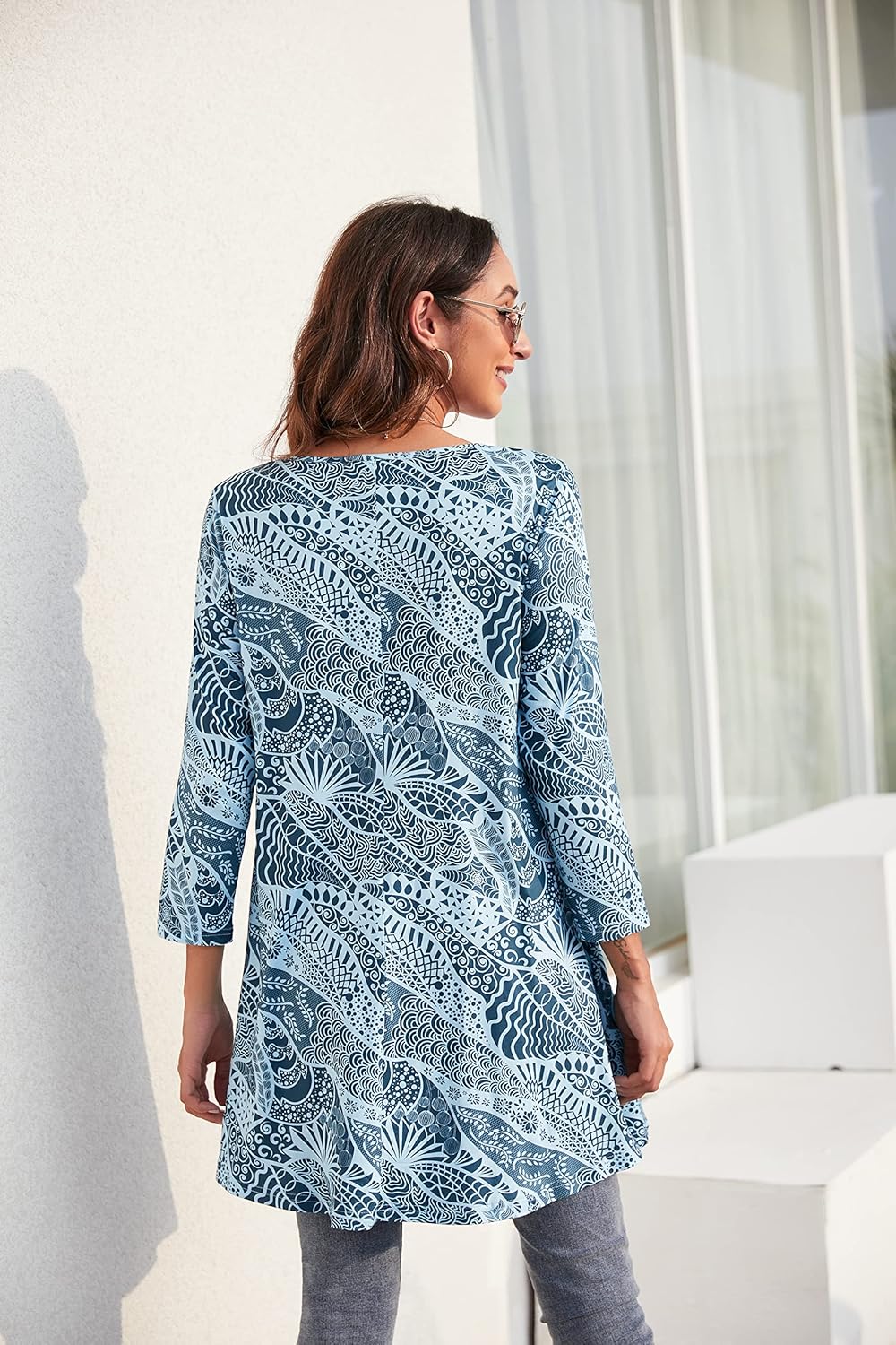 ENMAIN Womens Tops 3/4 Sleeve Plus Size Tunics to Wear with Leggings Dressy Casual Loose Blouses Swing Flare T-Shirt S-5XL - Image 2