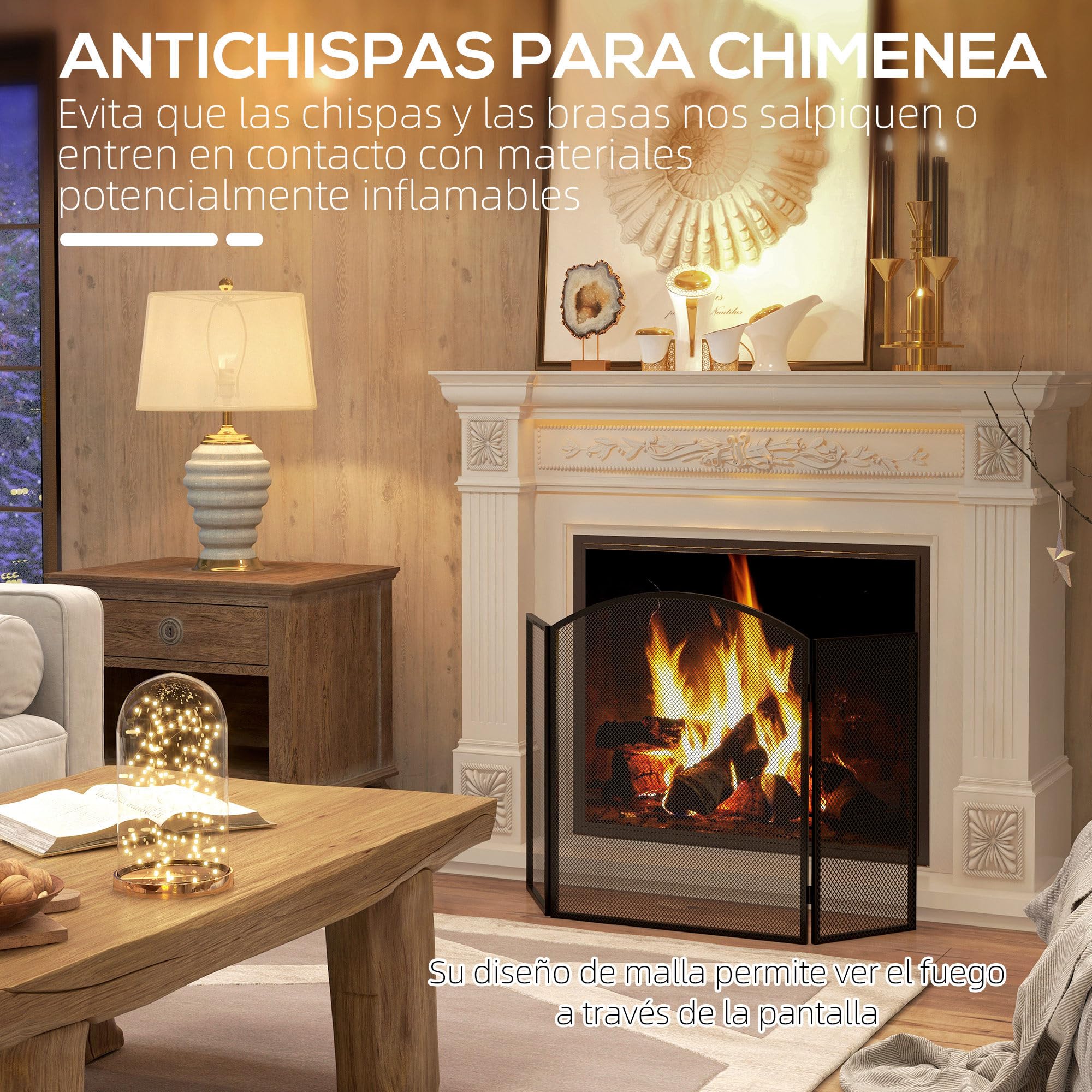 HOMCOM Salvachispas para Chimenea de 3 Paneles Protector de Chimenea Plegable con Estructura de Acero 96x62 cm Negro