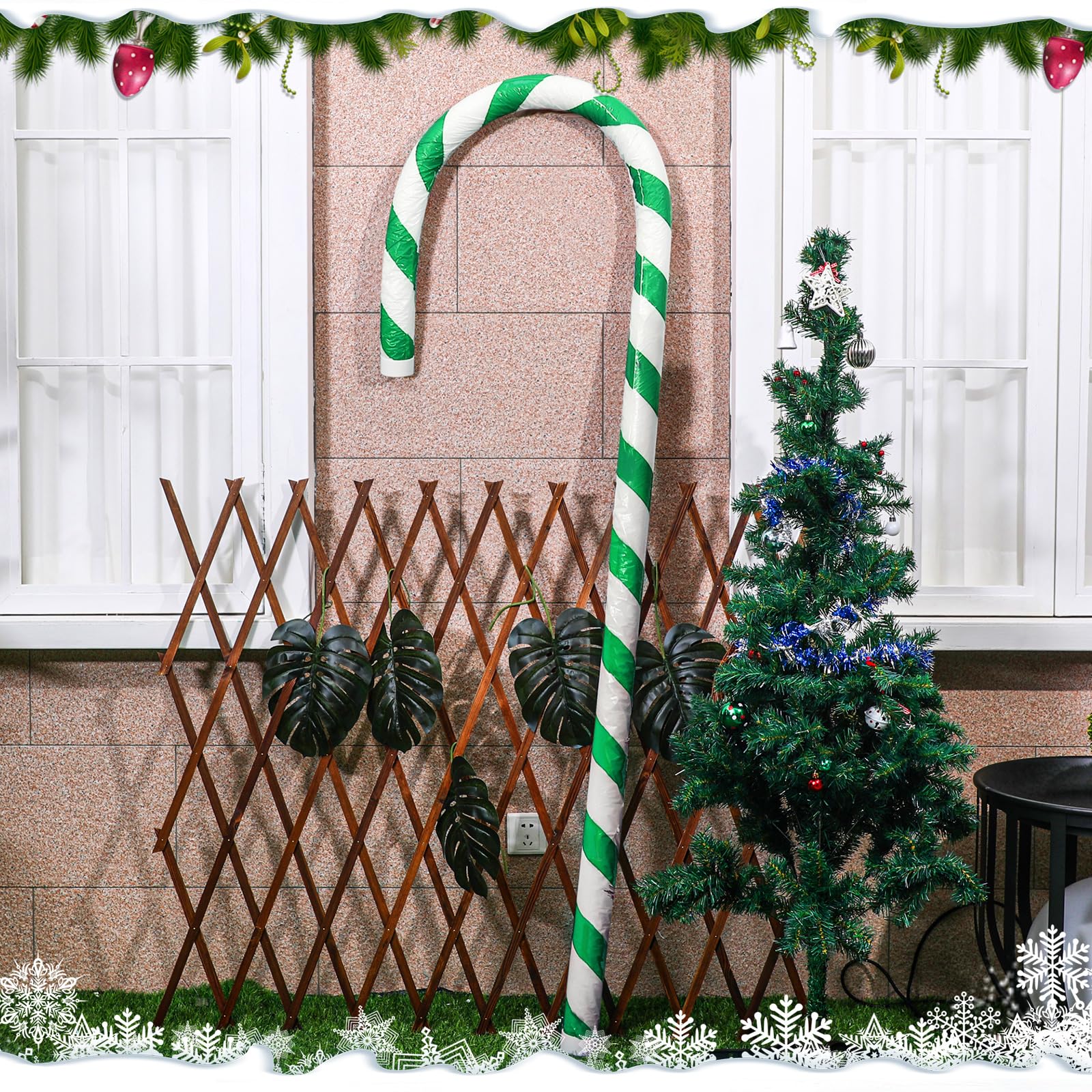 Baquler 6 ft Christmas Candy Cane Lights Large Outdoor Yard Decoration 6 Light Modes LED Candy Cane Stake Light Candyland Party Ornaments for Xmas Garden Pathway Walkway Lawn(Green and White)