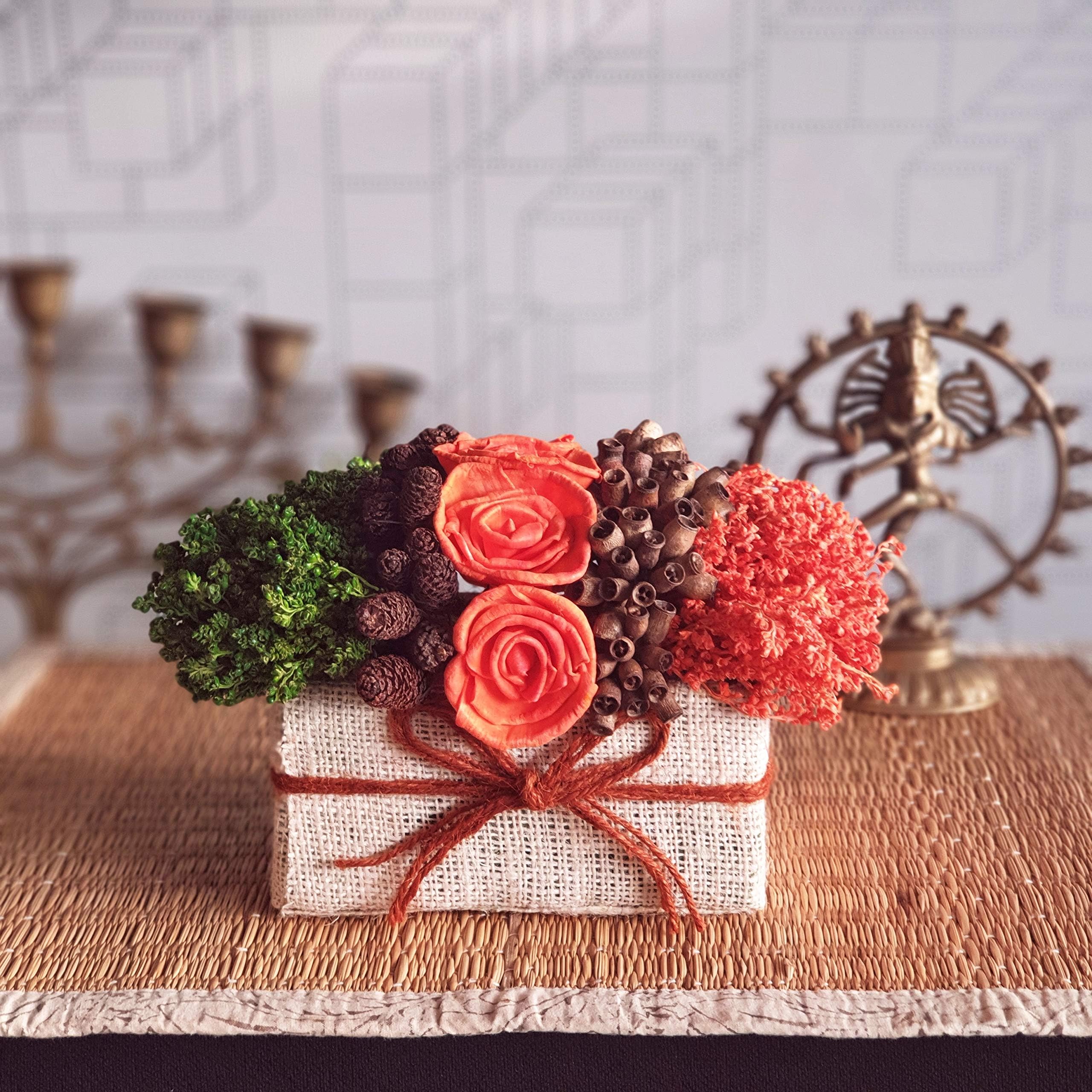 forestkraft Artificial Shola Flower with Natural Botanical Material Basket (Multicolour, 1 Piece)