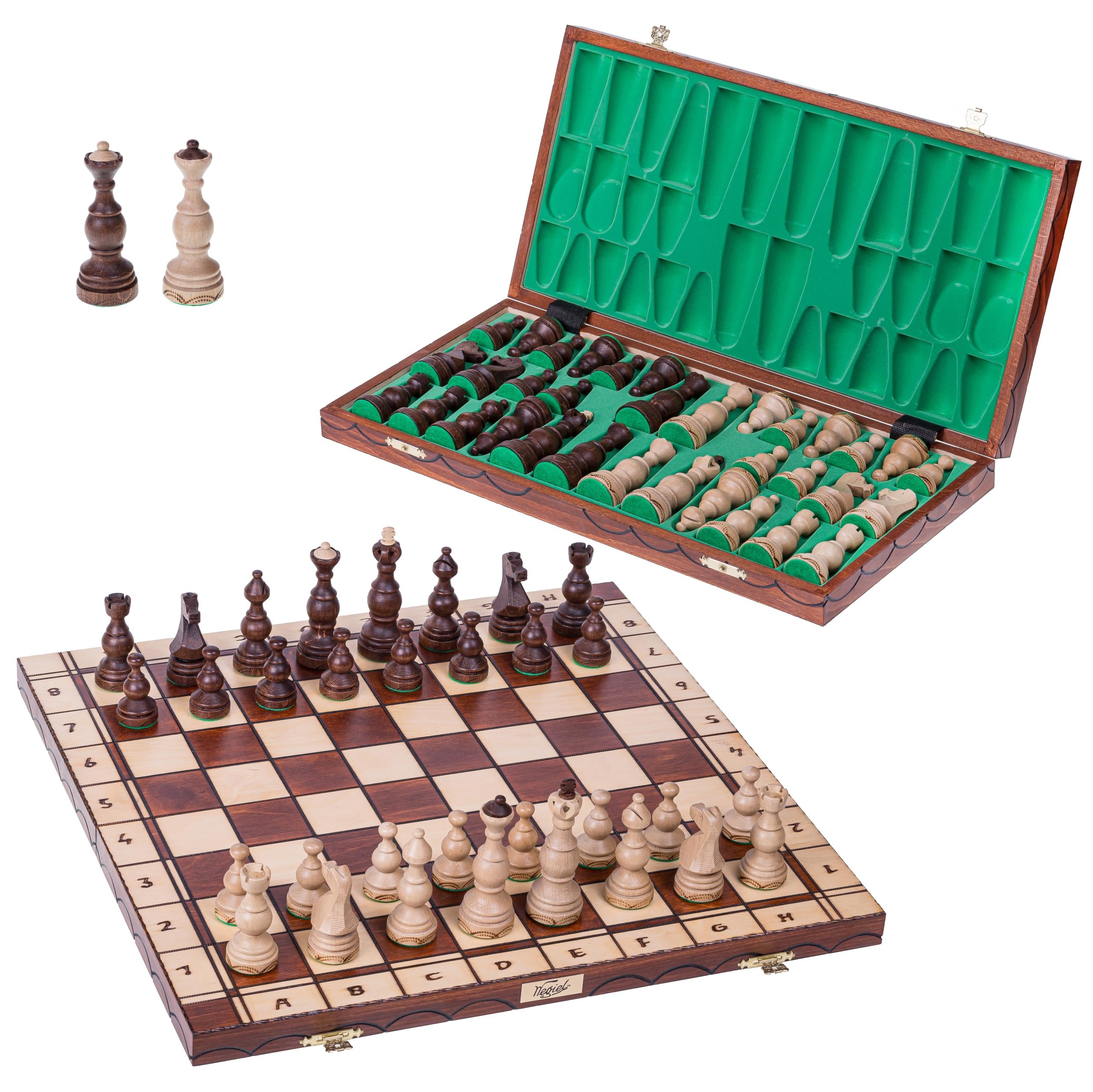 Schach aus Holz Schachspiel Legate + 2 x Damen - 48 x 48 cm Geschenkverpackung - Schachbrett & Schachfiguren Edel aus Holz