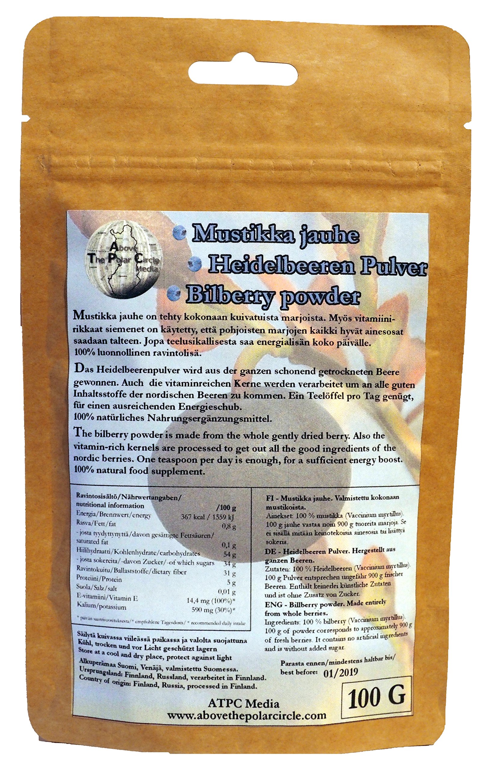 ATPC Media – HEIDELBEEREN PULVER - Finnische Wildsammlung, 100 Gramm, ideal aufs Müsli, Smoothie, zum Backen, aus den sauberen und weiten Wäldern Finnlands