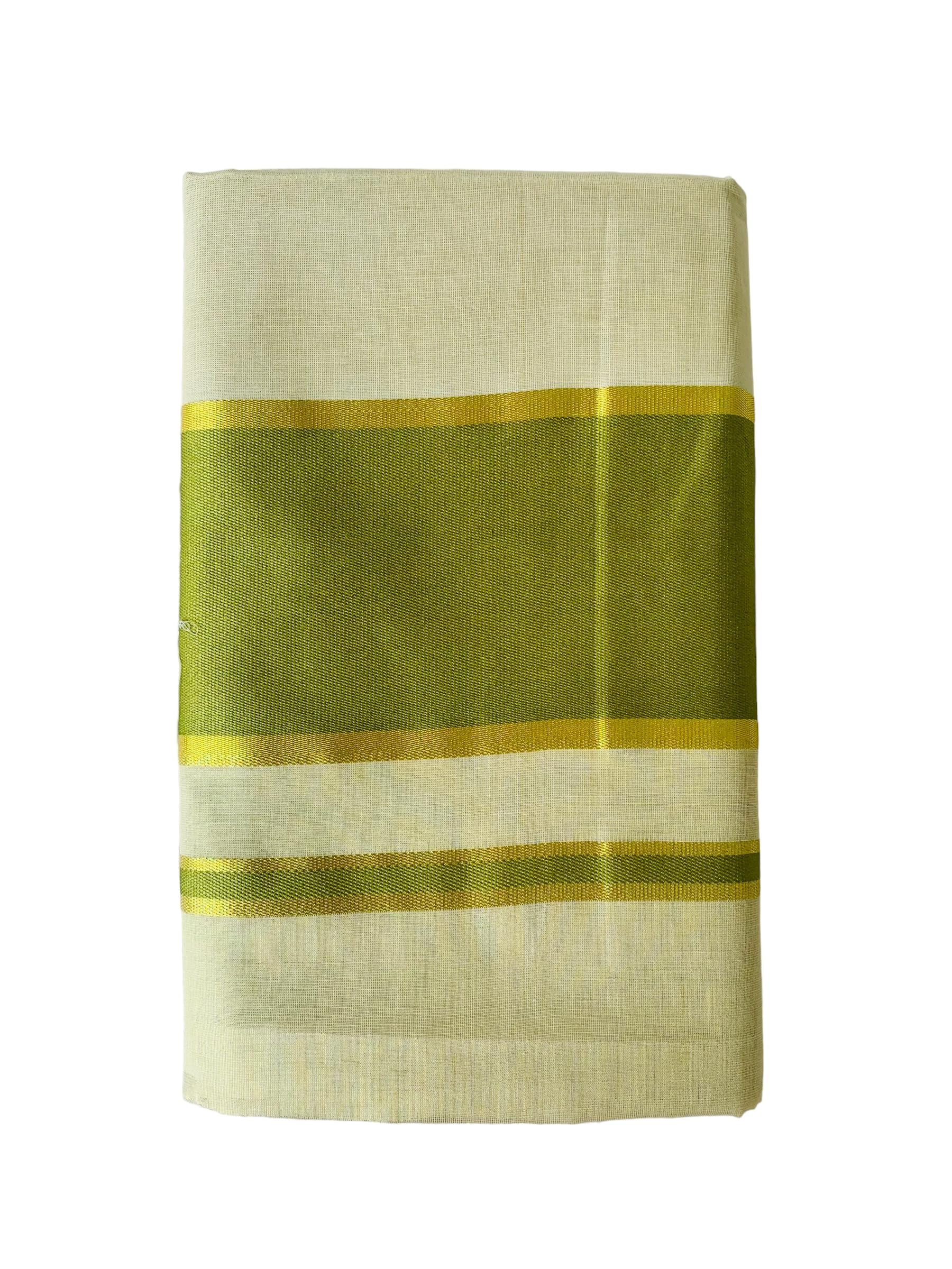 ALLUVYWomen Kuthampully Kerala Kasavu Saree Tissue | Traditional South Indian Saree | Onam Saree | Kerala Saree - Ekm-779 (Light Green)