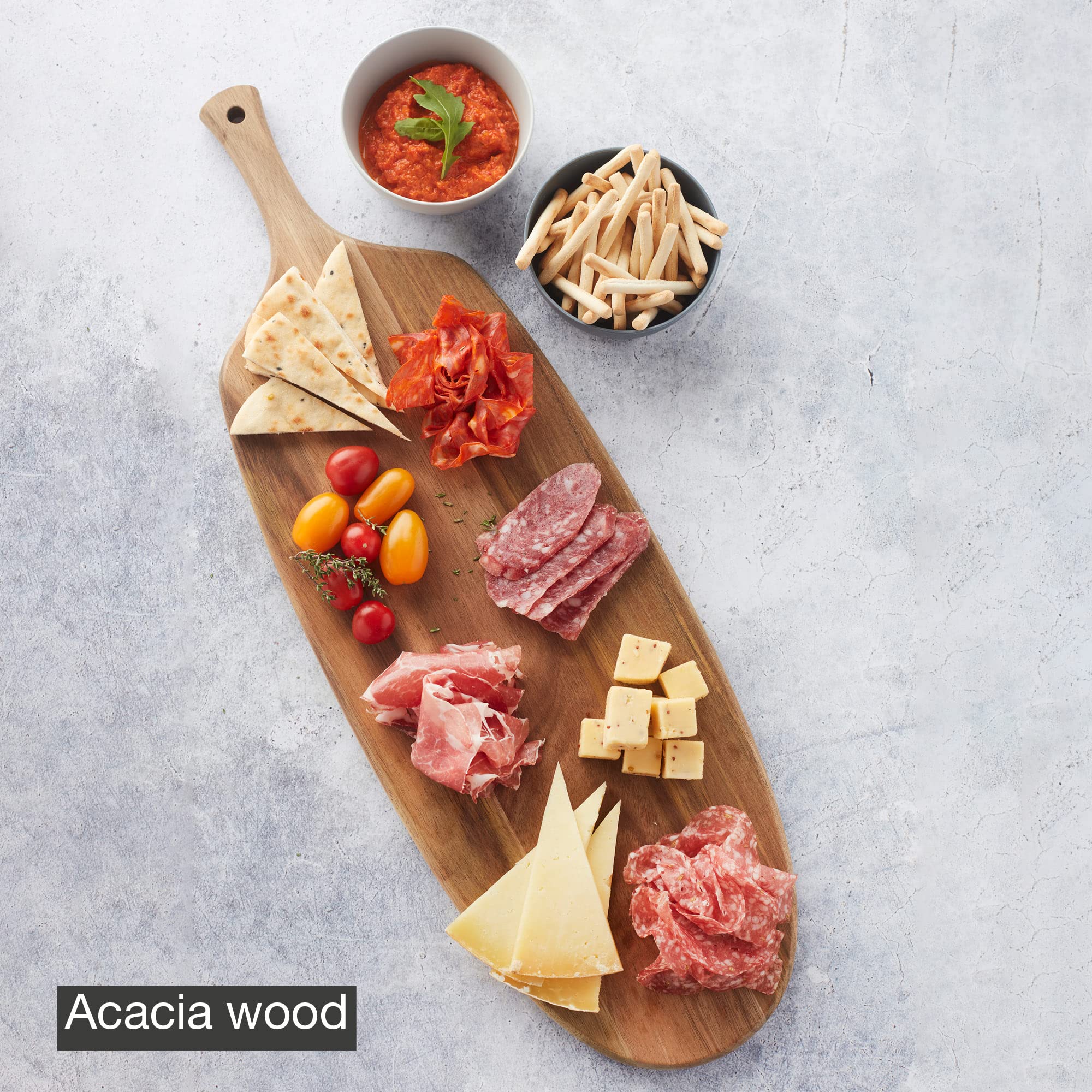 Tagliere In Legno Di Acacia Con Manico - 41x12 Cm - Lungo Tagliere Per Pizza, Pane, Sushi E Salumi, Ideale Per Buffet E Cucina - 3
