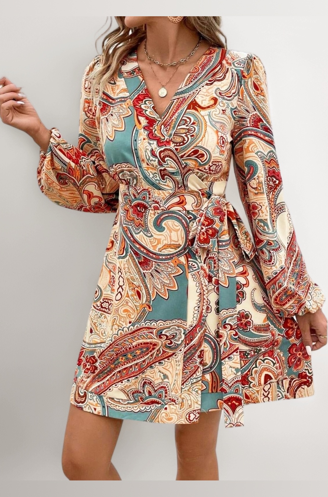 GRECIILOOKS Women's Printed Boho Maxi Dress | Long Flared Style with Full or Puff Sleeves | Ethnic Pattern Gown for Festive, Holiday & Everyday Wear