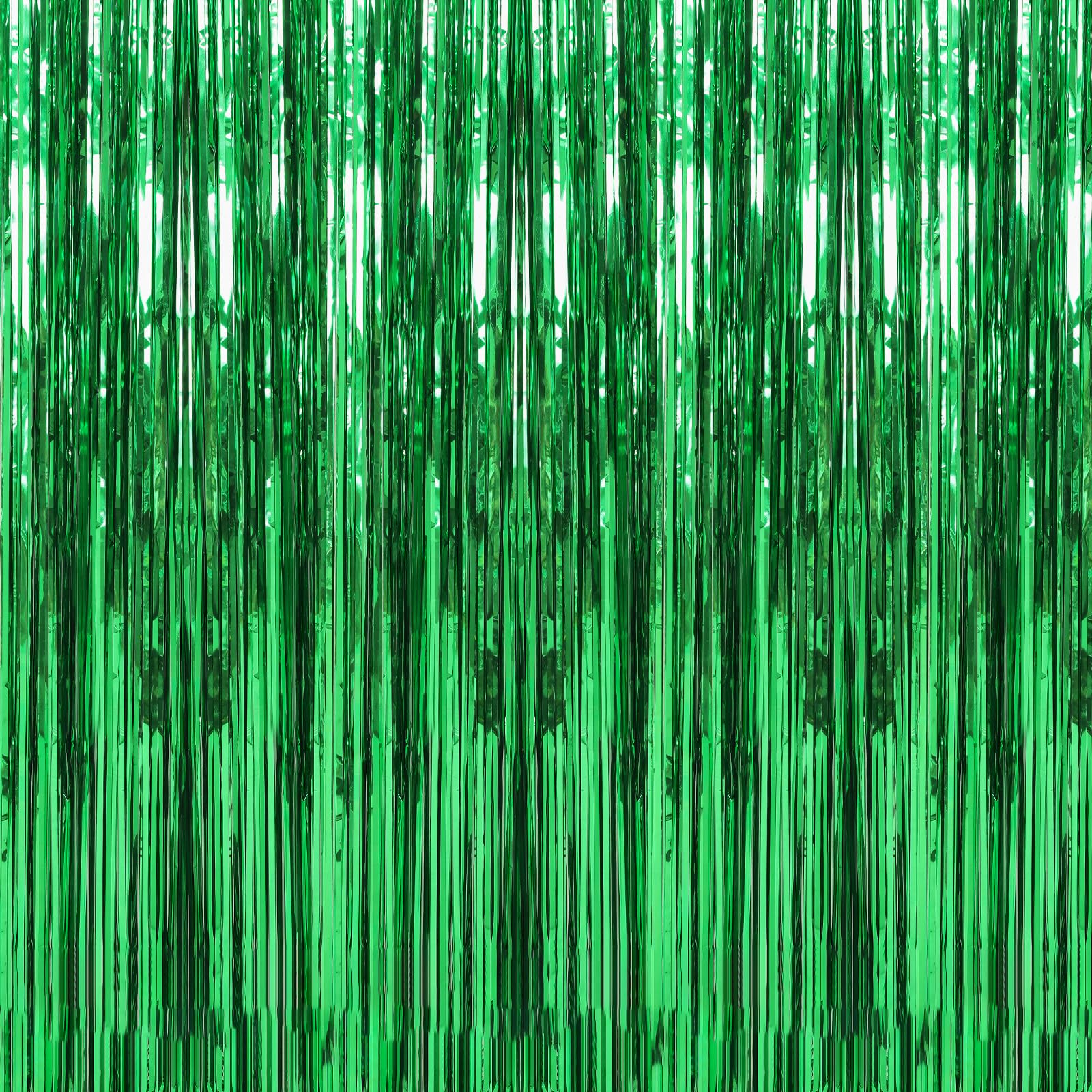 Crosize 4 Pack Green Party Streamers Backdrop, 3.3 x 9.9 ft | Tinsel Foil Fringe Curtain, Birthday Decorations, Party Decor, Door Streamers, Patrick's Day Christmas Party Decorations