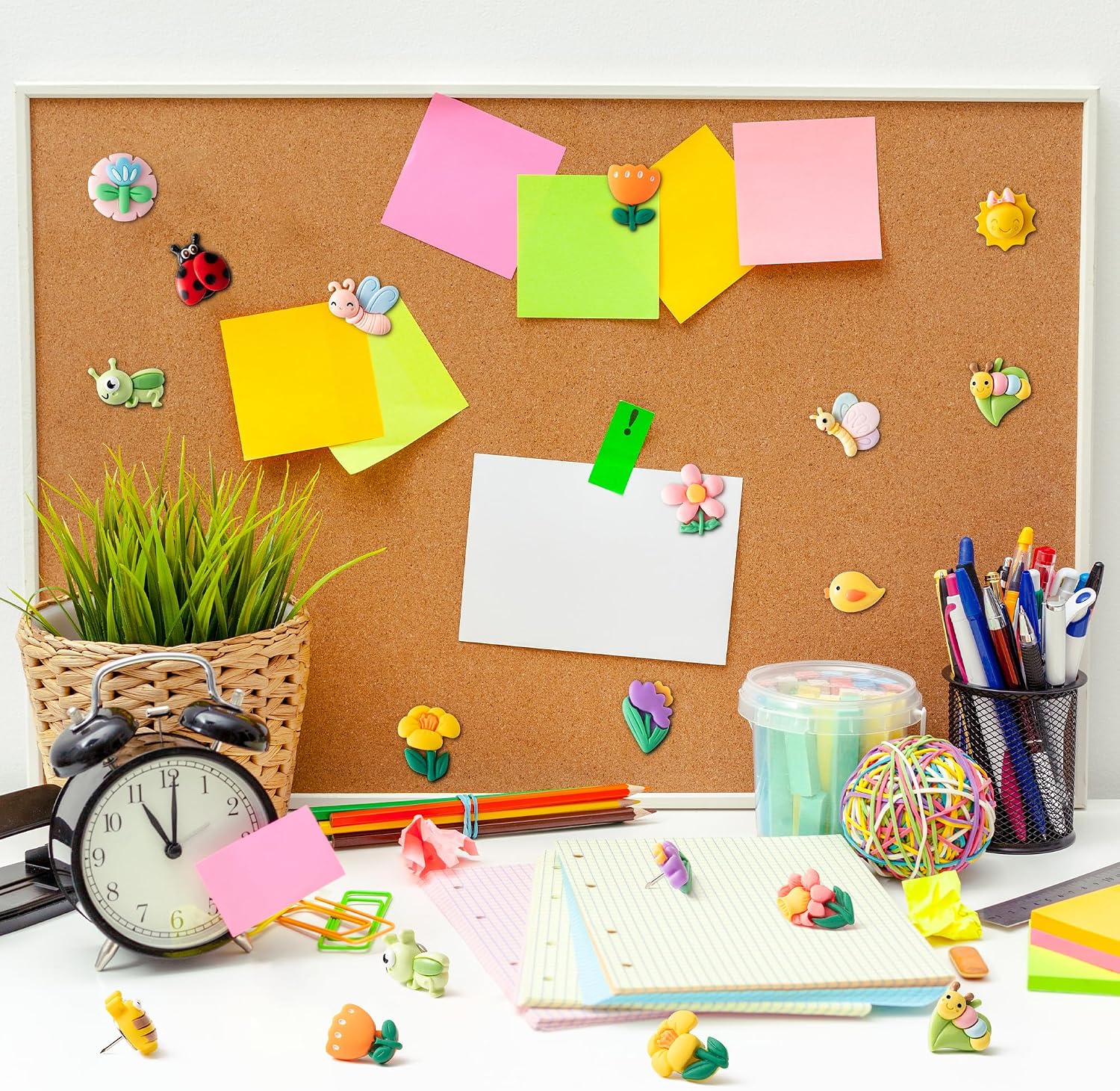 BeYumi 30Pcs Spring Floral Insect Push Pins Springtime Flower Sun Thumbtacks Cute Creative Decorative Colorful Push Pin for Cork Board Bulletin Board Photo Wall Map Home School Office Decoration