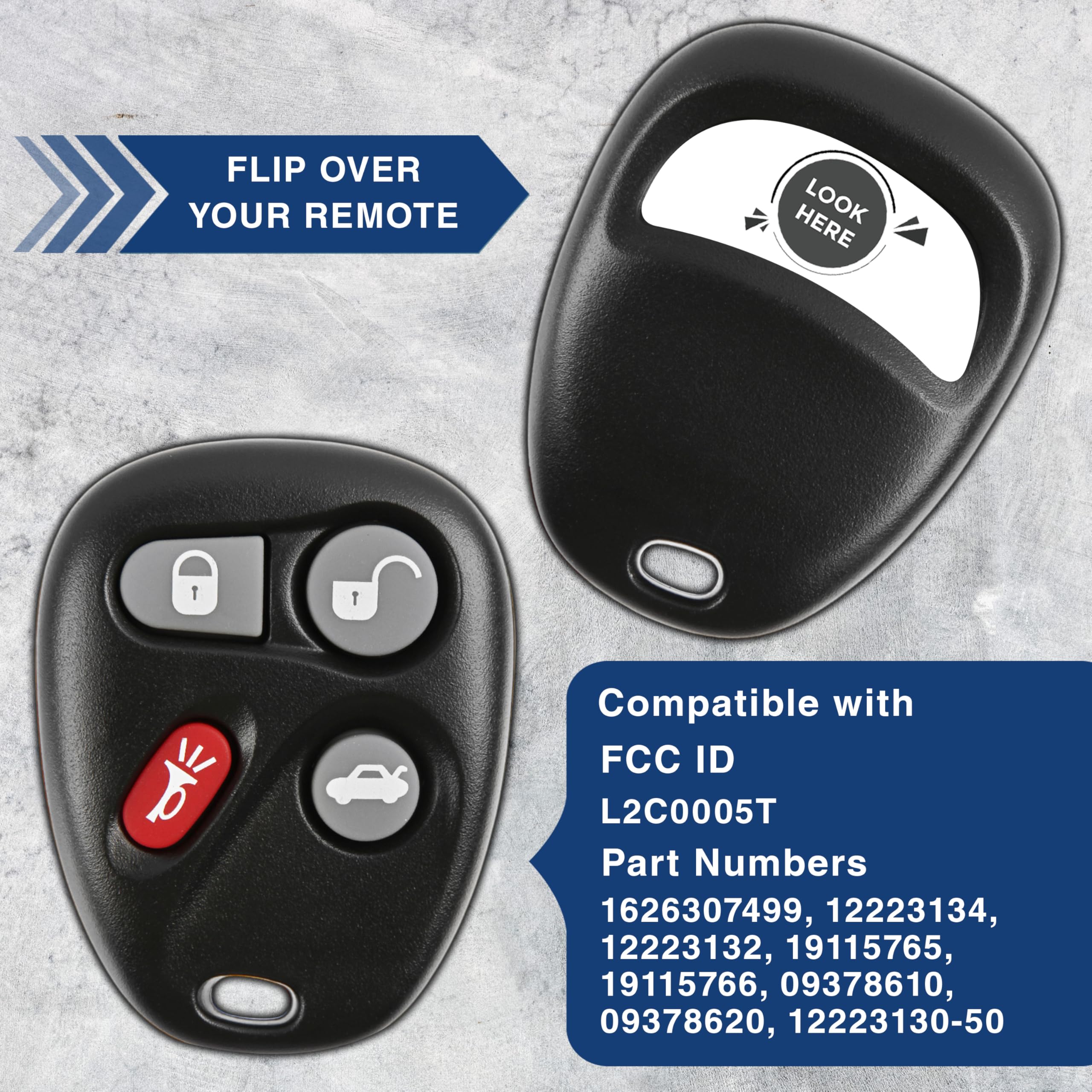 KeylessOption Zamienny pilot zdalnego sterowania z pilotem zdalnego sterowania kompatybilny z L2C0005T, 16263074-99, 19115765, 19115766, 12223130, 12223130-50