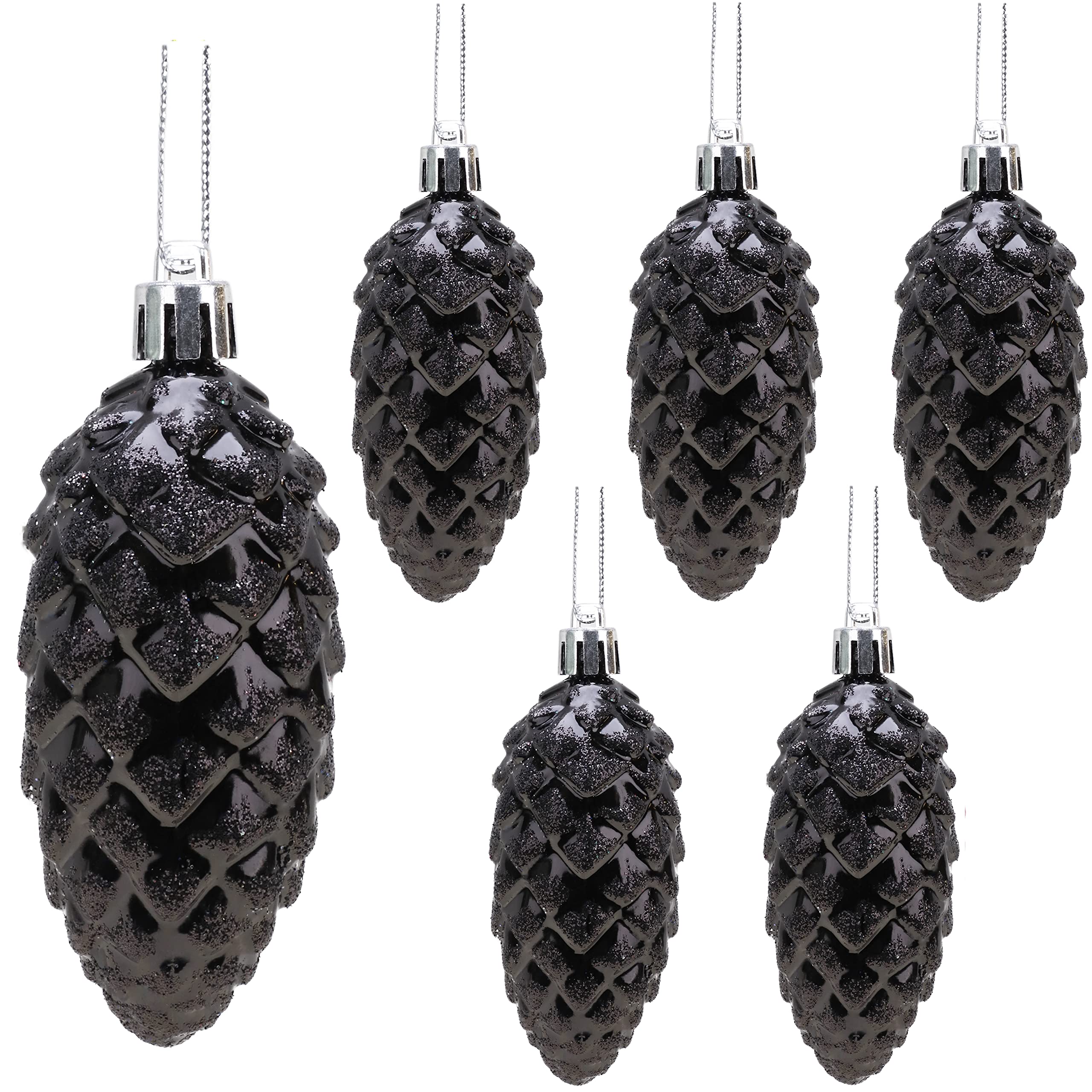 Christmas Concepts Black Christmas Concepts® Pack Of 6-90Mm Pine Cone Baubles – Shiny And Glitter Decorated – Luxury Christmas Decorations (Black)