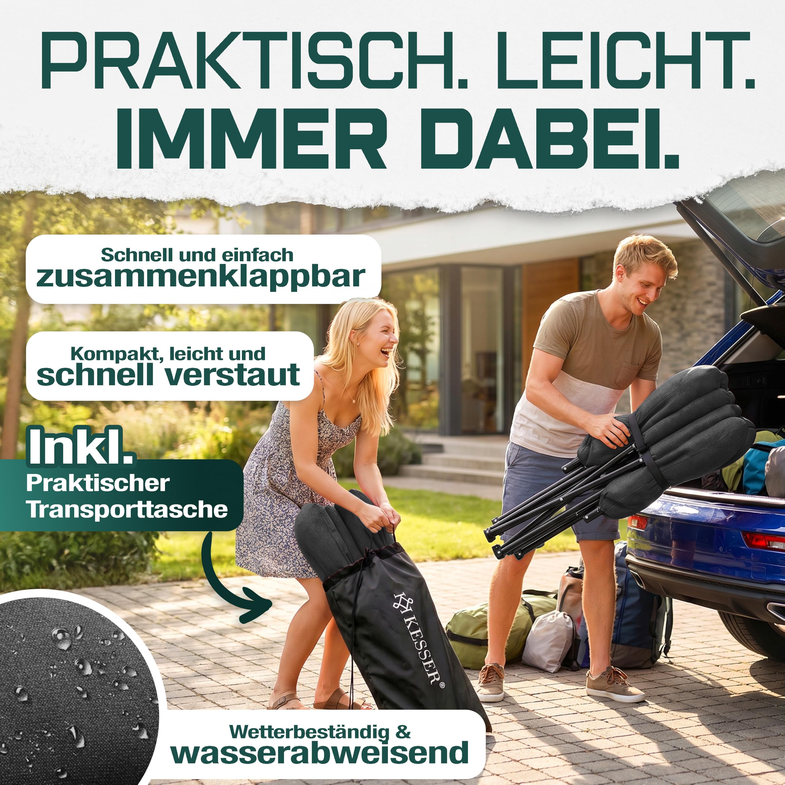 KESSER® Campingstuhl Chillexer faltbar 150 Kg Klappstuhl Ultraleicht und breit, Dickes Polster mit bequemen Kissen und Seitentasche, Cover, Outdoor + Indoor - rund, Camping, Angeln, Festival, Strand