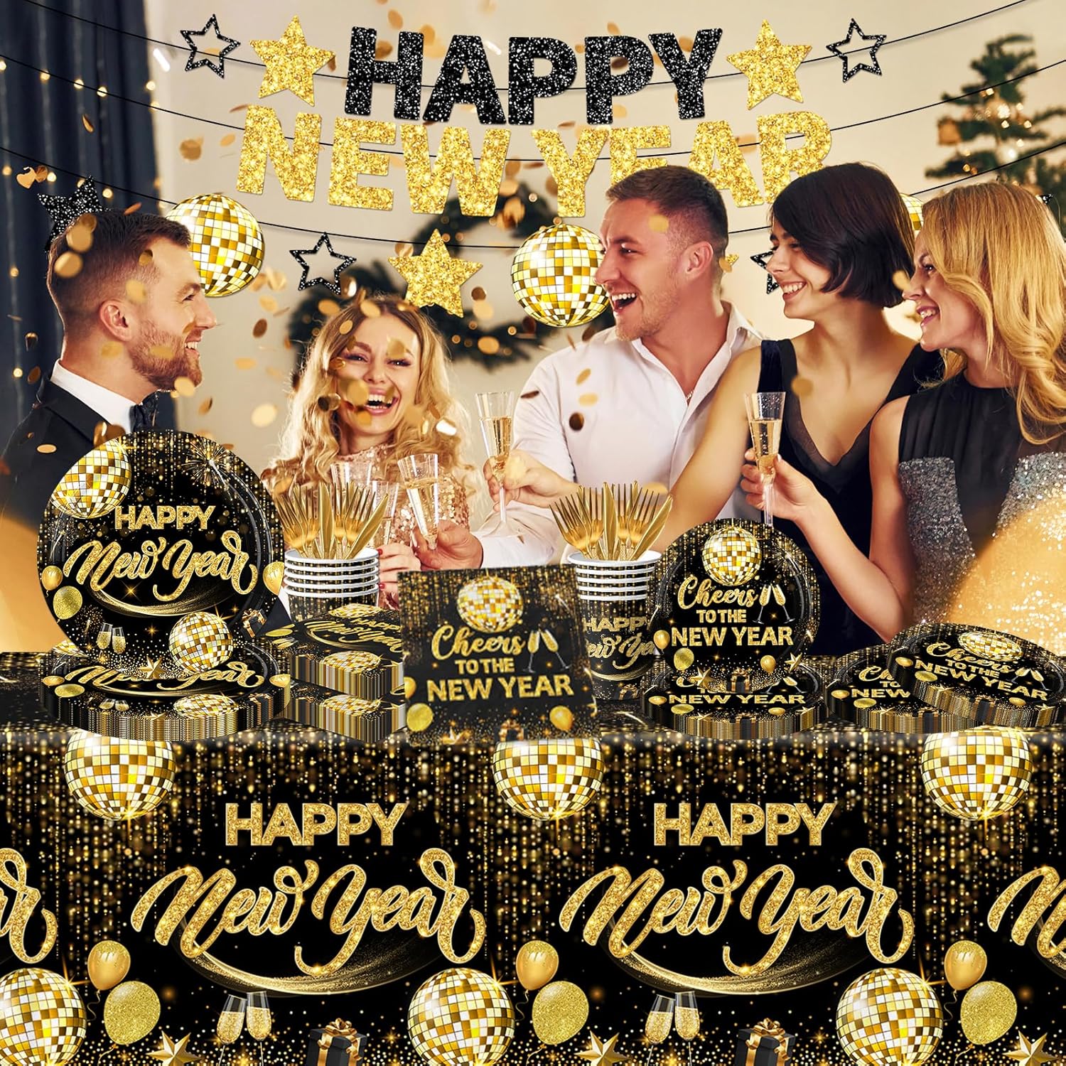 2026 Happy New Years Eve Dinnerware Happy New Year Plates and Napkins New Years Tableware Kit New Year Eve Party Supplies for 20 Guest