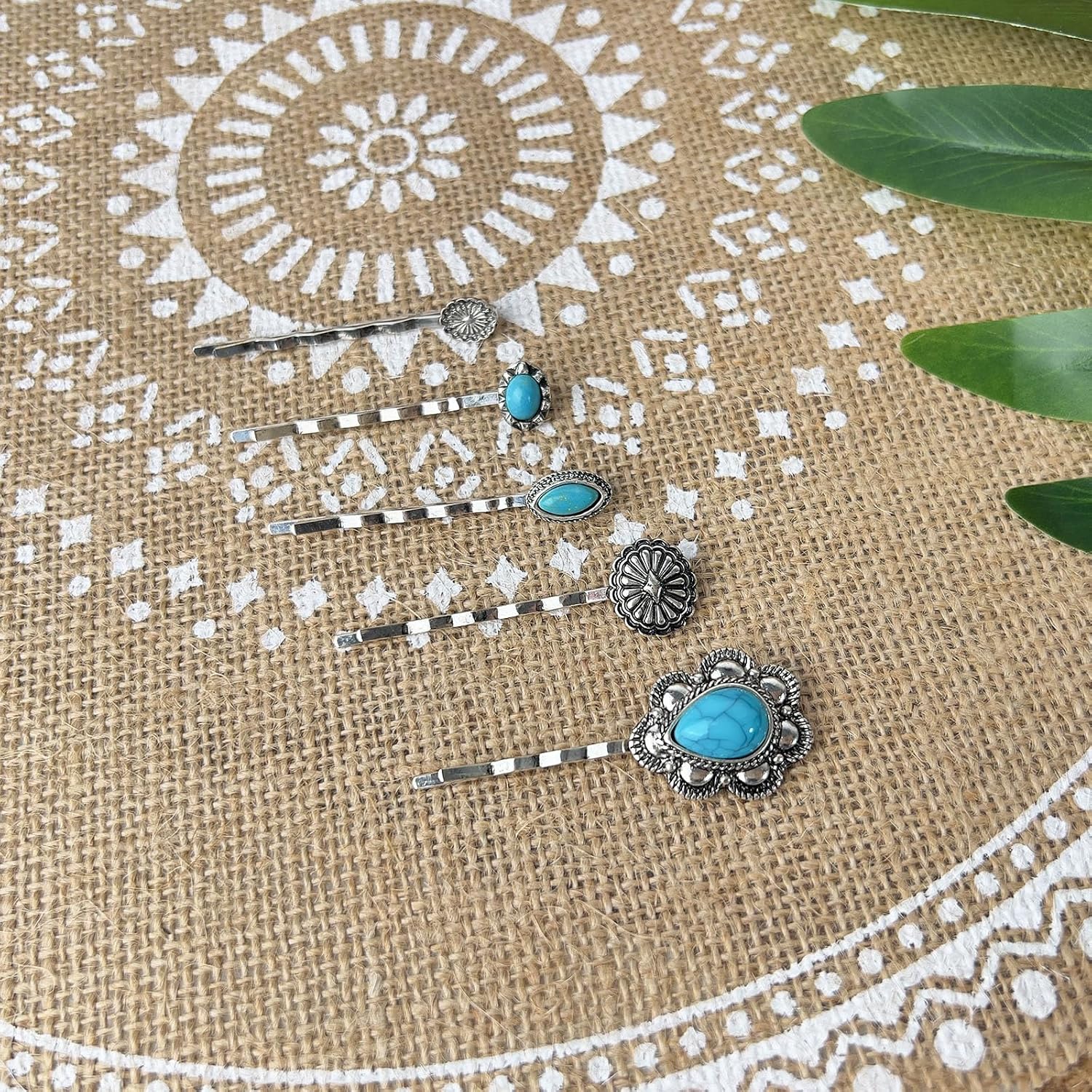Women's Western Turquoise Hair Clips Set of 5 Decorative Bobby Pins Boho Hair Barrettes