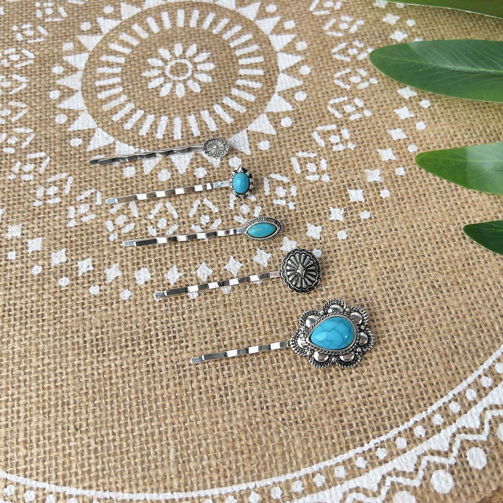 Haarspangen Damen Western Türkis 5er Set Dekorative Bobby Pins Boho Haarspangen