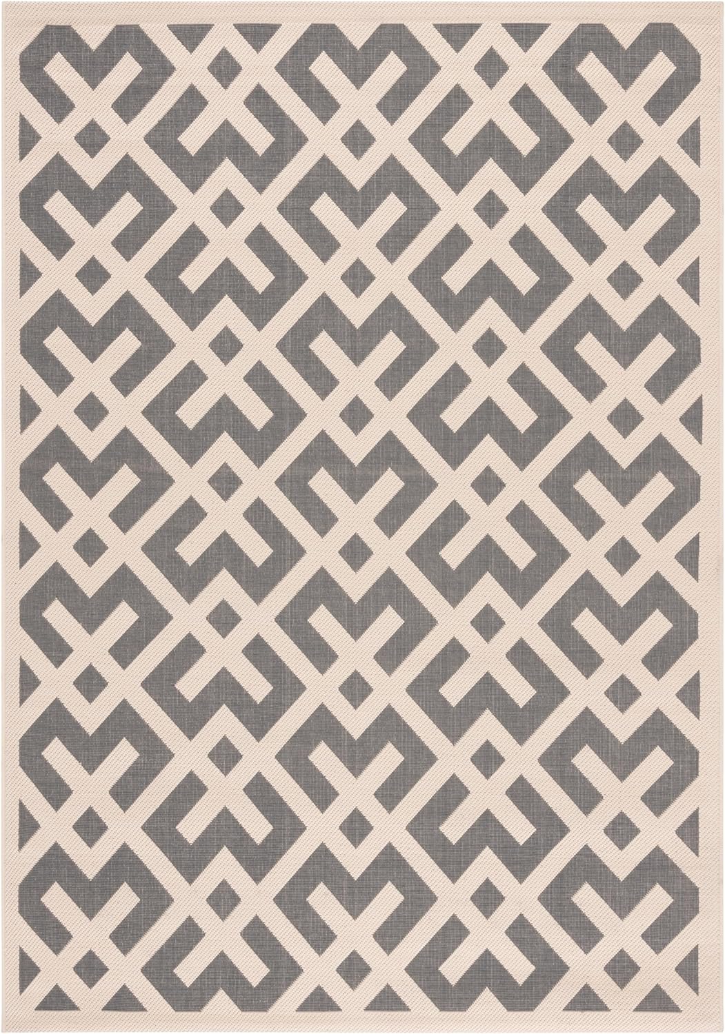 SAFAVIEH Washable Rug Outdoor Courtyard Collection - 5'3" x 7'7", Grey & Bone, Non-Shedding & Easy Cleaning, Ideal for Patio, Backyard, Mudroom (CY6915-236)