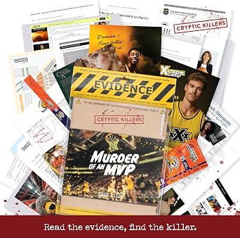 Cryptic Killers Unsolved murder mystery game - Murder of an MVP - Cold Case Files Investigation - Detective clues/evidence - Solve the crime - Individuals, date nights & party groups
