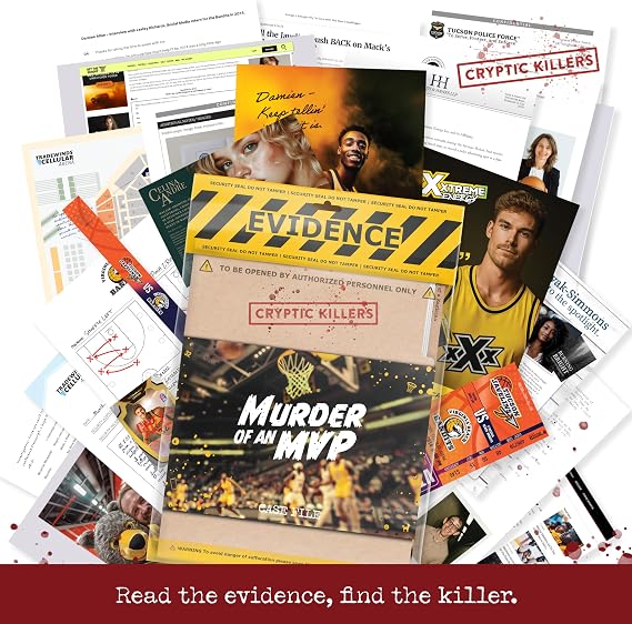 Cryptic Killers Unsolved murder mystery game - Murder of an MVP - Cold Case Files Investigation - Detective clues/evidence - Solve the crime - Individuals, date nights & party groups