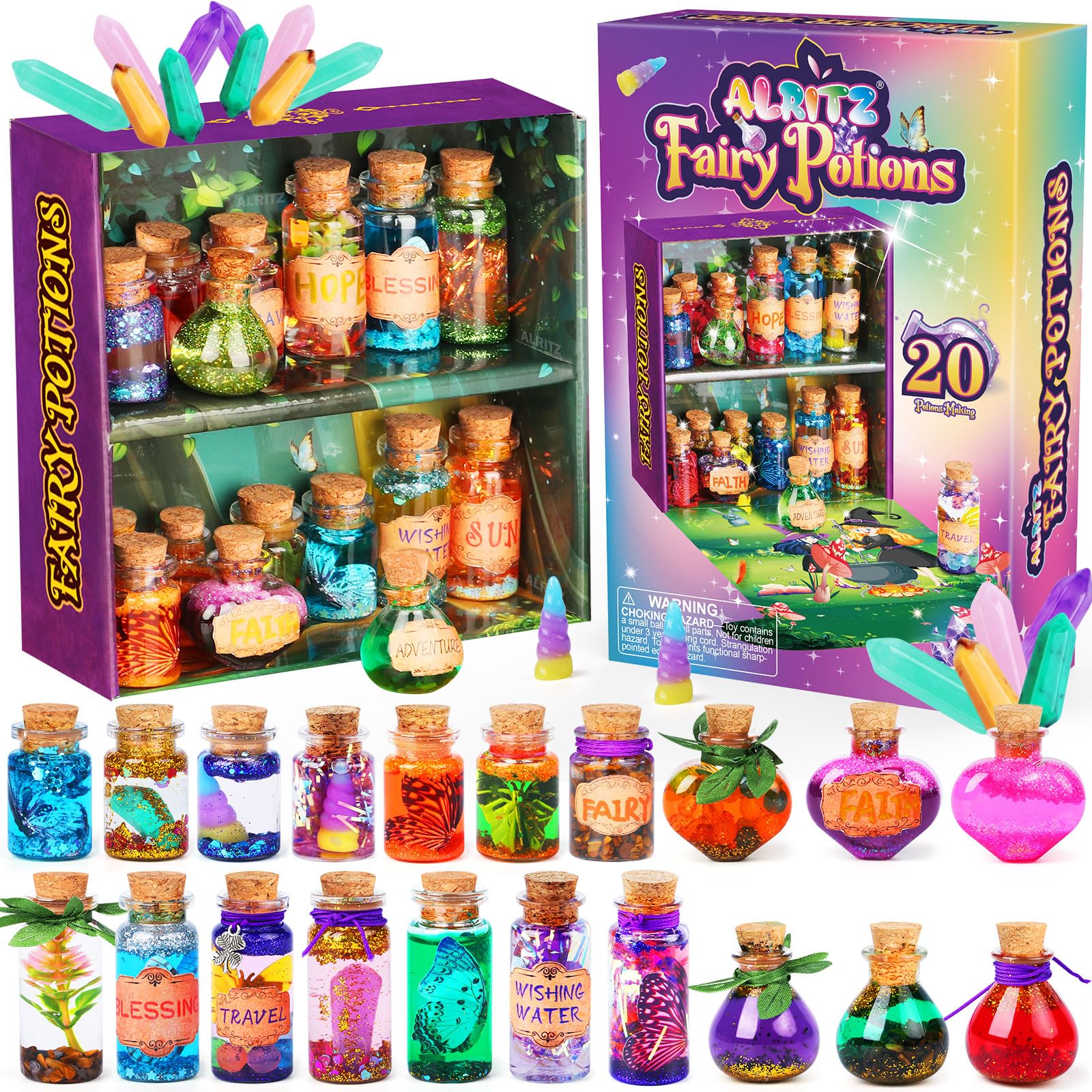 Alritz Fairy Potions Kit, Magic Mix Kit 20 Bottles, Christmas Gifts Decorations Ornaments Garden Crafts Birthday Gifts Toys for Girls and Boys 6 7 8 9 10 11 12+Years Old Families Party Indoor Outdoor