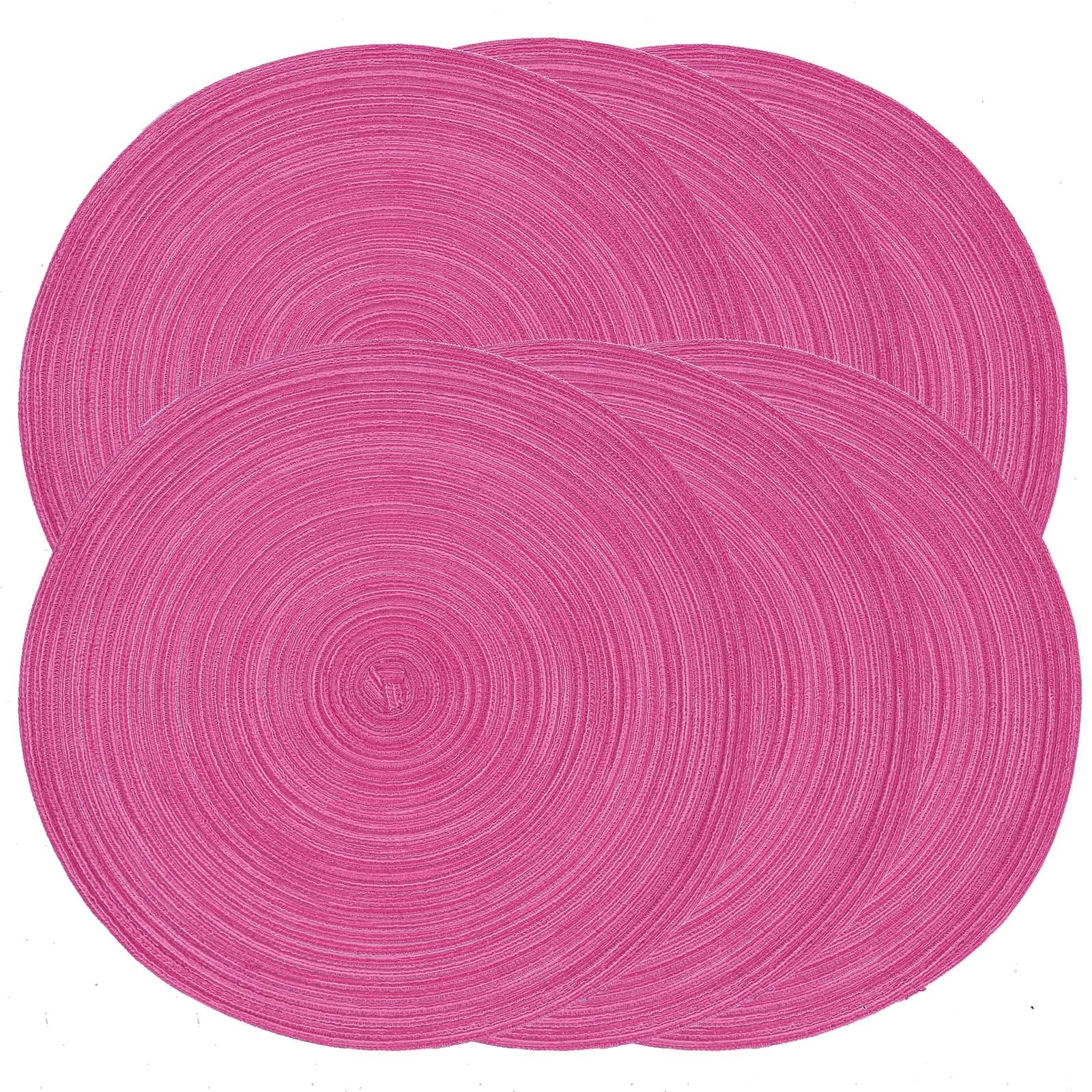 Noctiflorous 15 Zoll Runde Tischsets, 6 Stück, langlebige, geflochtene, gewebte, hitzebeständige Tischsets für innen und außen, rutschfeste Tischsets für Esstisch (Rosa, 6)