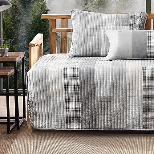 Miniatura 4 de Eddie Bauer - Juego de sofá cama, juego de ropa de cama de algodón de 4 piezas, decoración del hogar para todas las estaciones (Fairview Grey,