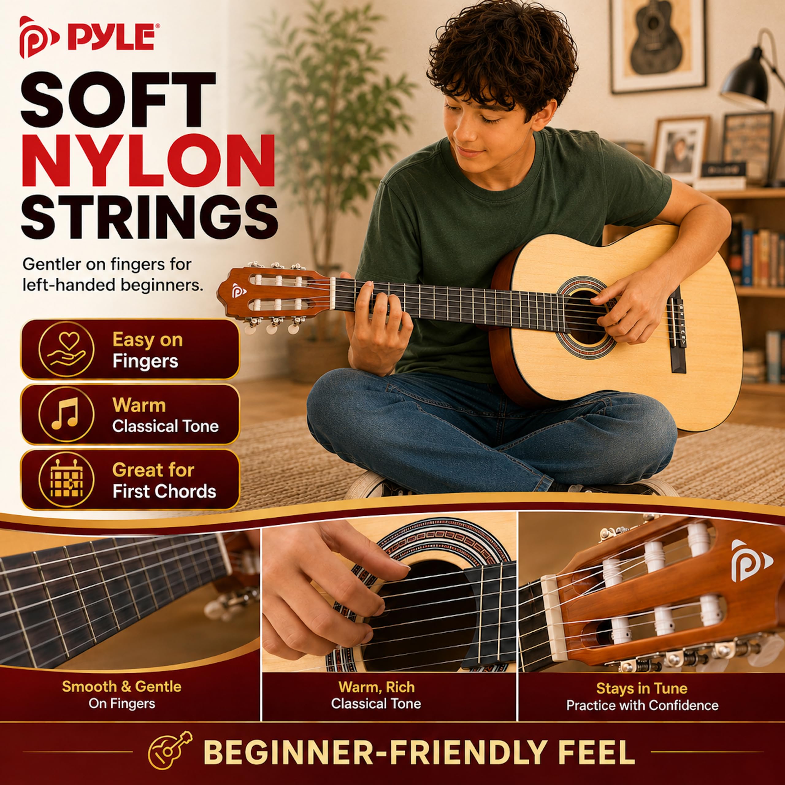 Pyle Chitarra acustica a 6 corde, sinistra, marrone lucido (PGACLS82LFT.9)