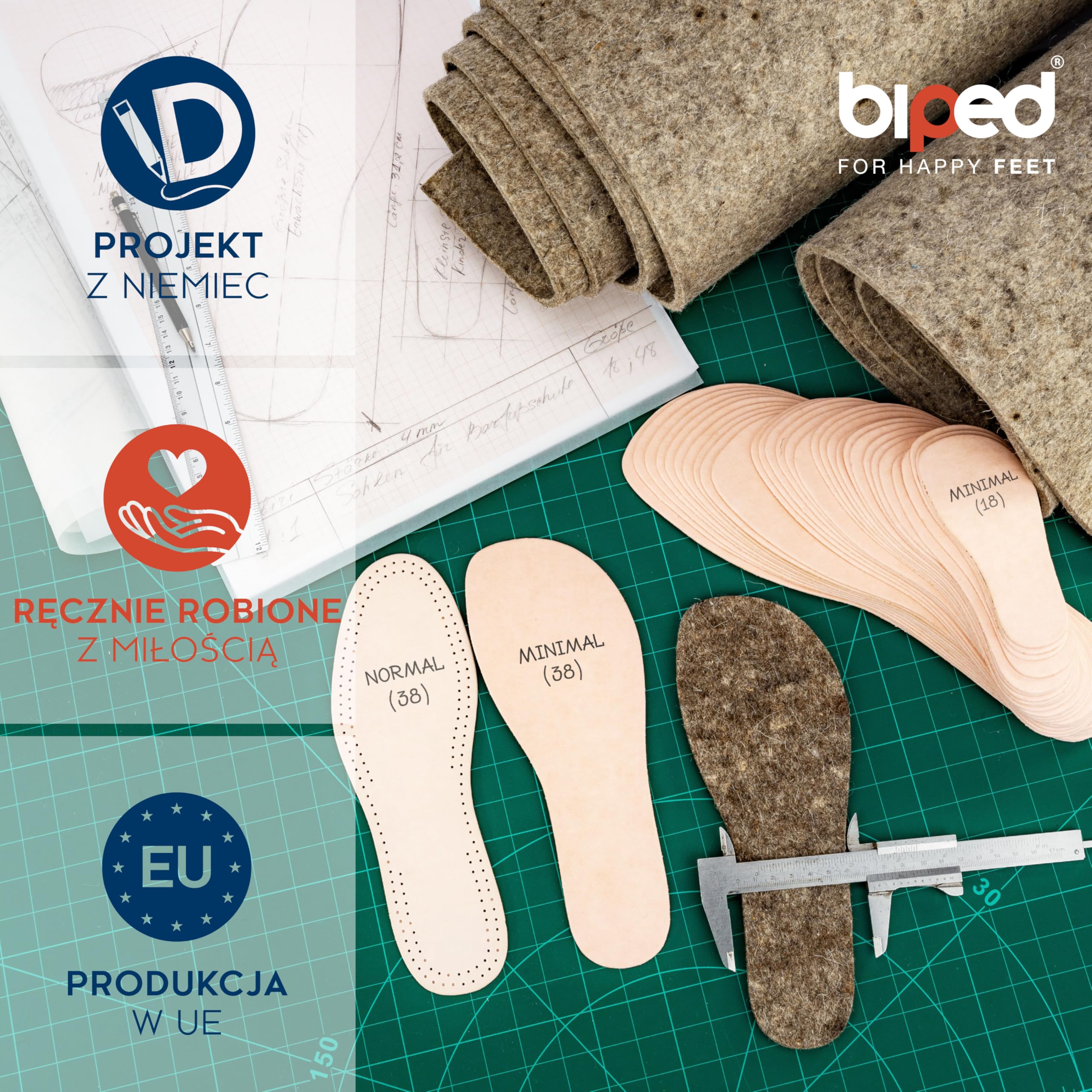biped minimal sole ZUBIRI - 2 pary wkładek do butów barefoot - wkładki z prawdziwego filcu wełnianego - pasują do butów minimalistycznych dla dorosłych i dzieci(42)