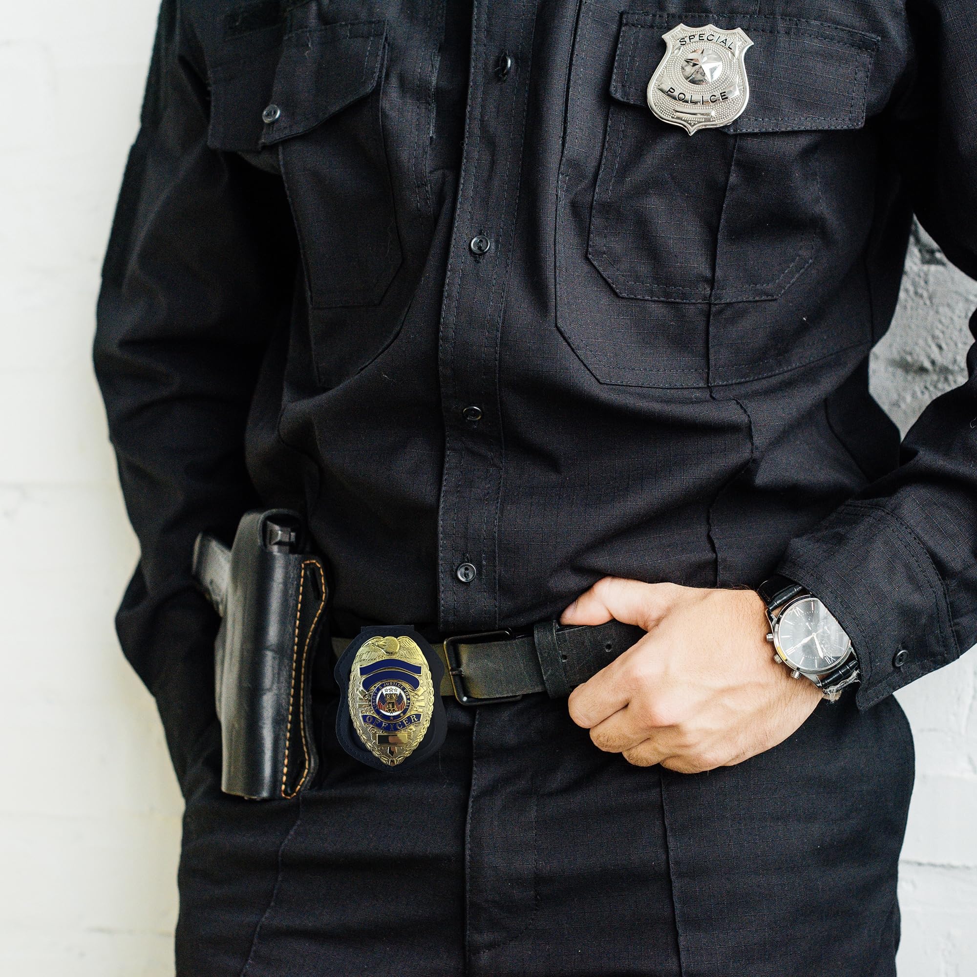 Chaplain Police Badge With (Black Or Brown) Leather Belt Clip