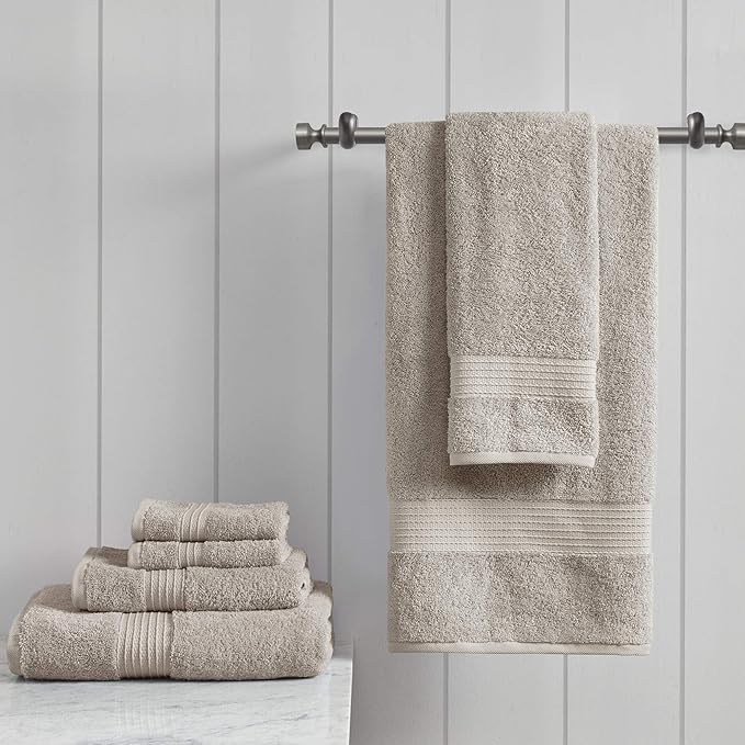 Madison Park Organic 100% Cotton Bathroom Towel Set, Hotel & Spa Quality Highly Absorbent, Quick Dry, Include for Shower, Handwash & Facial Washcloth, Multi-Sizes, Tan