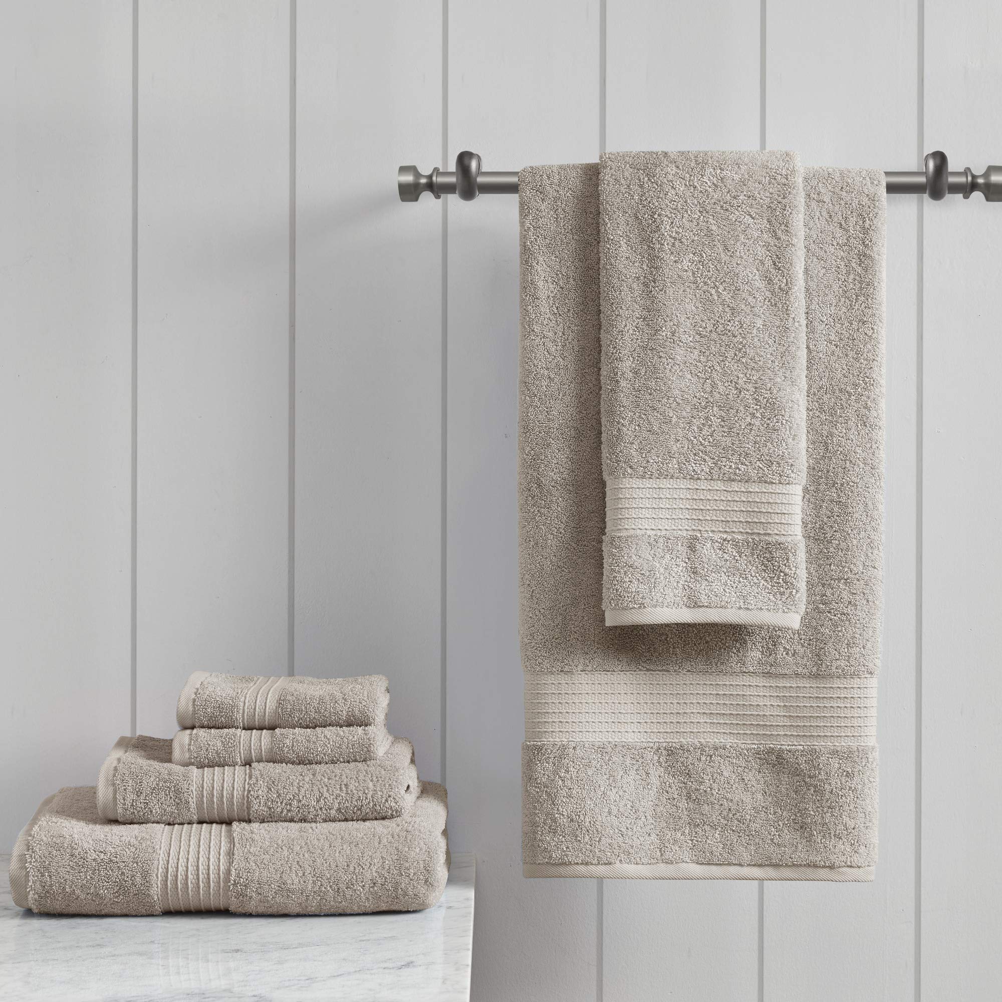 Madison Park Set di asciugamani da bagno in 100% cotone biologico, qualità alberghiera e spa, altamente assorbenti, ad asciugatura rapida, include per doccia, lavaggio a mano e viso, multicolore, 6