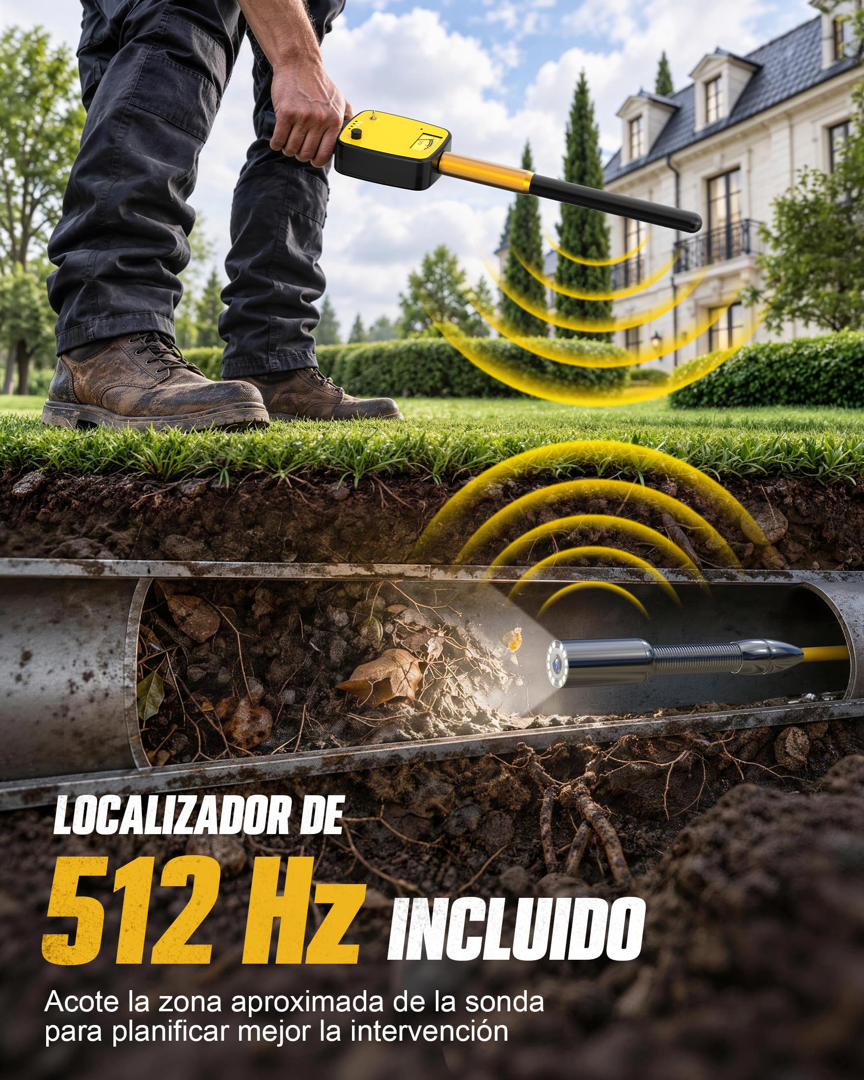 Anysun Camara Inspeccion Tuberias con Localizador 512Hz, IPS 9", 1080P