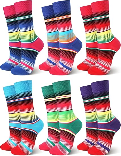 Mepase 6 Pcs Mexican Socks Gifts Day of The Dead Serape Blanket Crew Socks