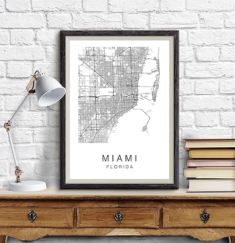 Miniatura 2 de Miami Map Wall Art Poster Print Florida USA City Map Street Black & White