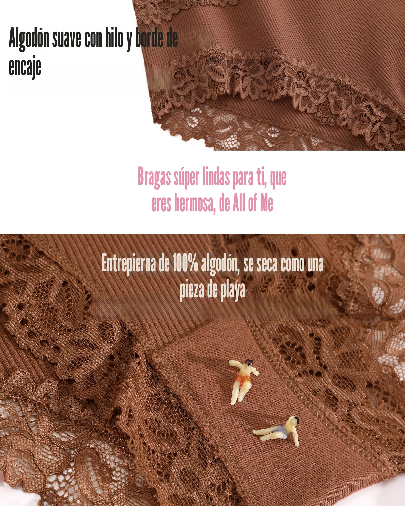 Pack de 6 Braguitas de algodón con Encaje para Mujer