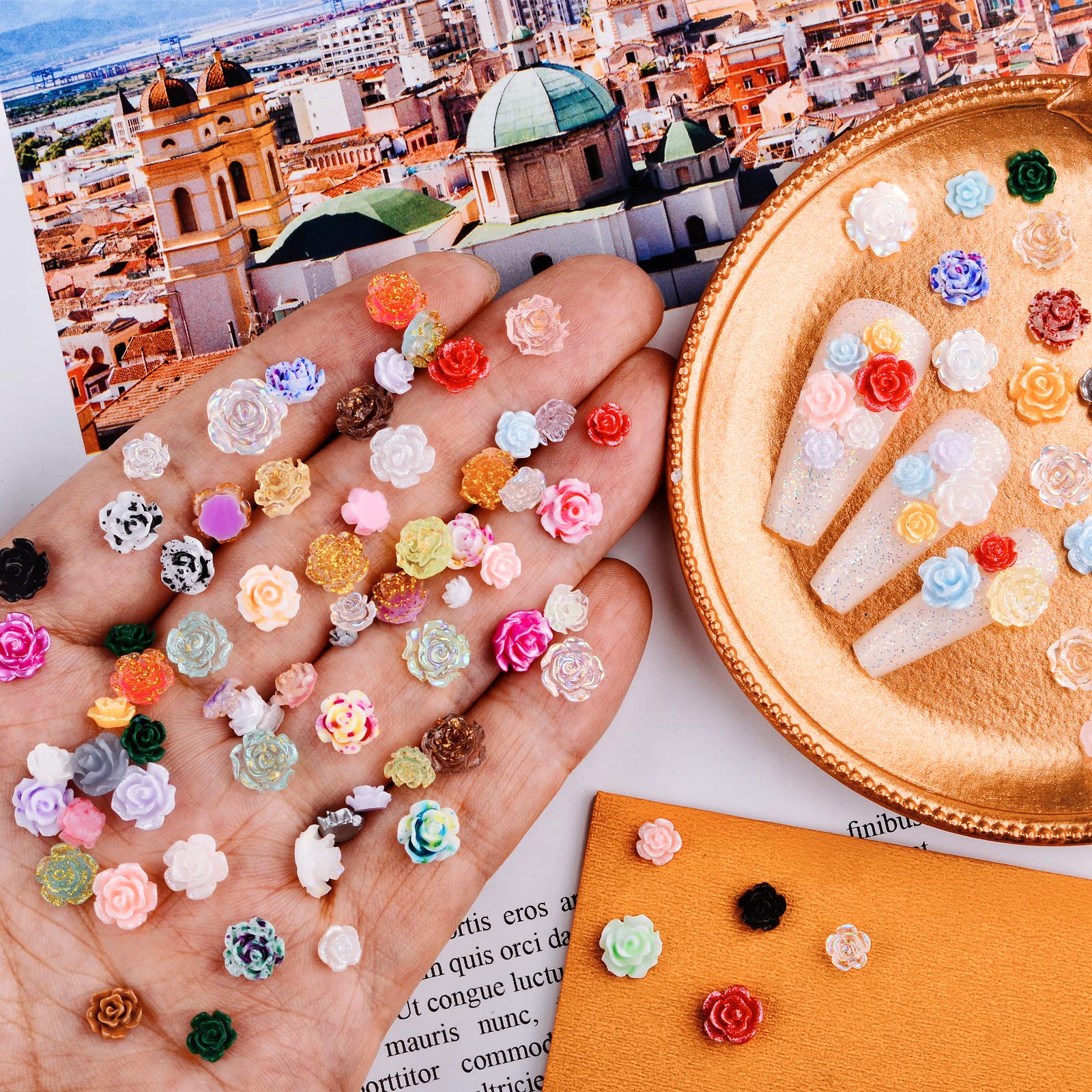 100 sztuk 3D kwiaty róża ozdoby do paznokci zestawy żywica akrylowa kamelia zdobienie paznokci biżuteria dla kobiet DIY rzemiosło manicure porady