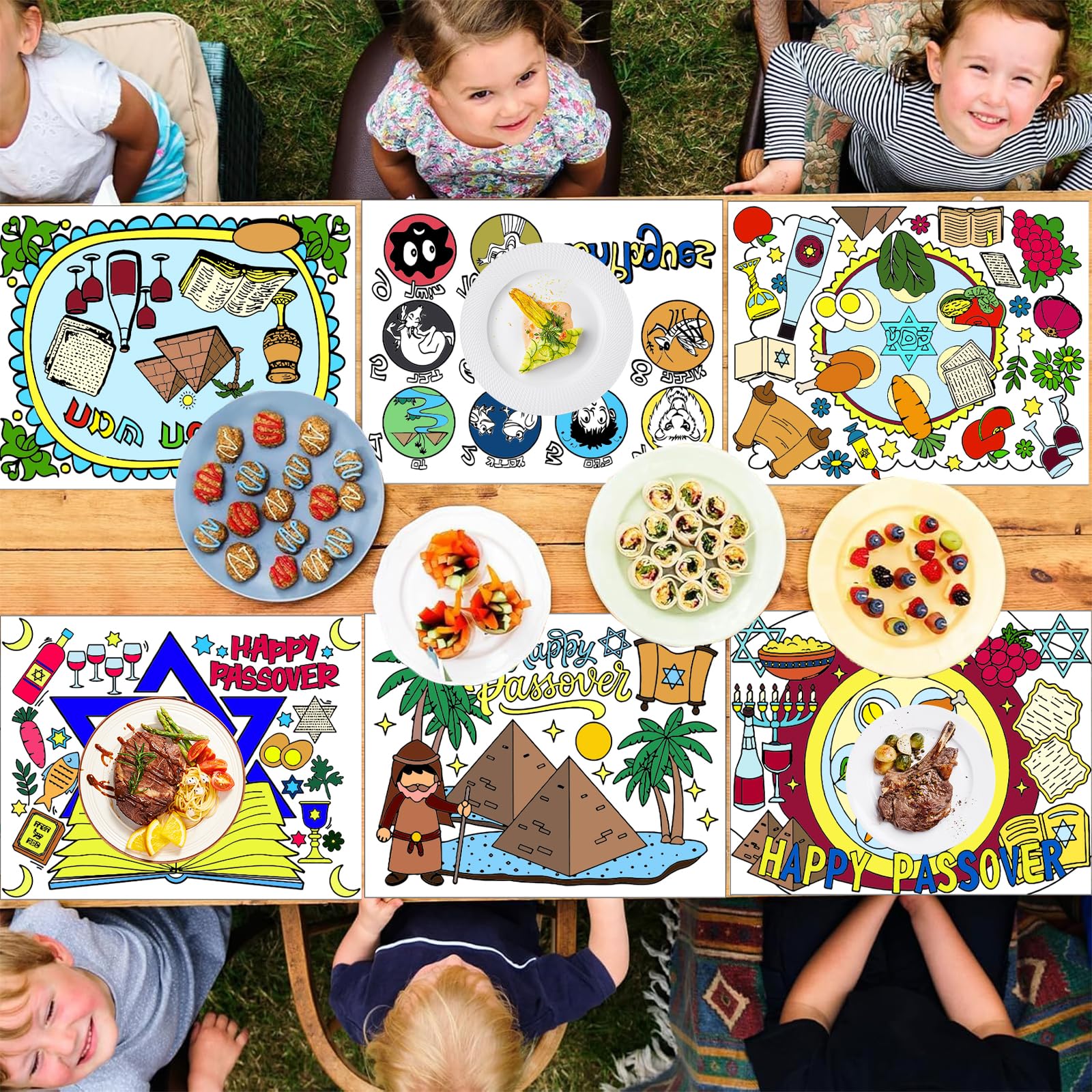 SYUCVQI 42 Pcs Passover Coloring Placemats Disposable Table Mats with Pens DIY Passover Coloring Paper Mats Table Passover Decors for Pesach Holiday Passover Theme Dinner Party Supplies - Image 6