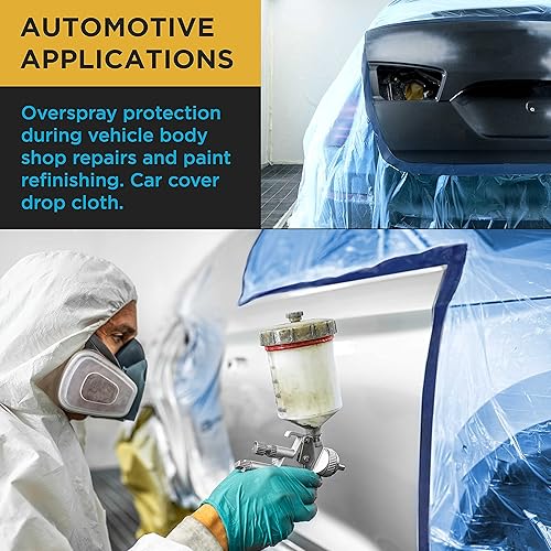 Miniatura 6 de Dura-Gold Película de enmascaramiento precintada azul puro de 71 pulgadas x 65 pies, paquete de 3 rollos de plástico para pintores (0.4 mil), hoja