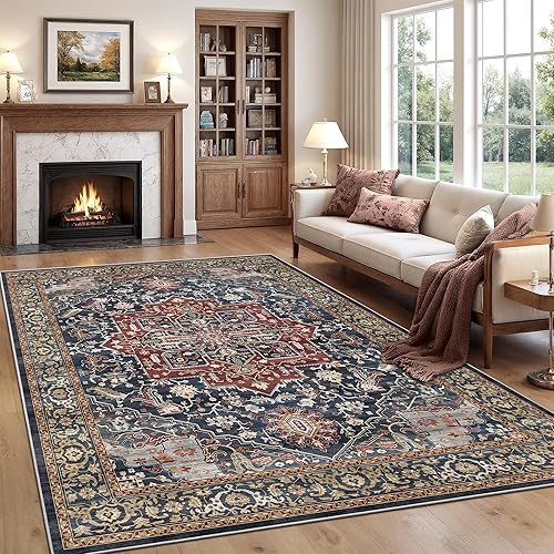 Miniatura 103 de Rugland Alfombras de área de 8 x 10, alfombra lavable resistente a las manchas, alfombras antideslizantes para sala de estar, alfombras tribales