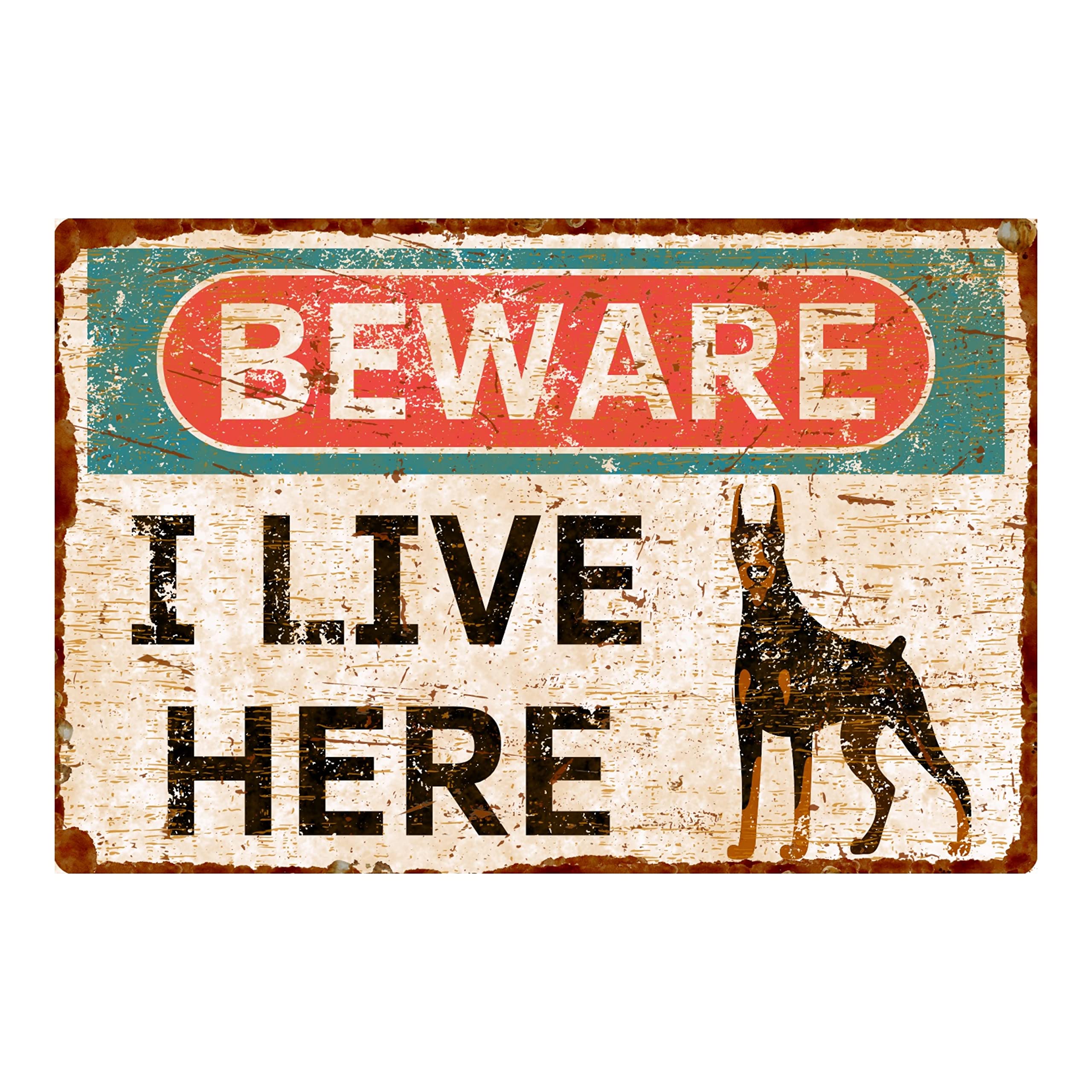 Vintage Style Beware of Dog Aluminum Sign - Doberman - 8"x12" - 1 Piece