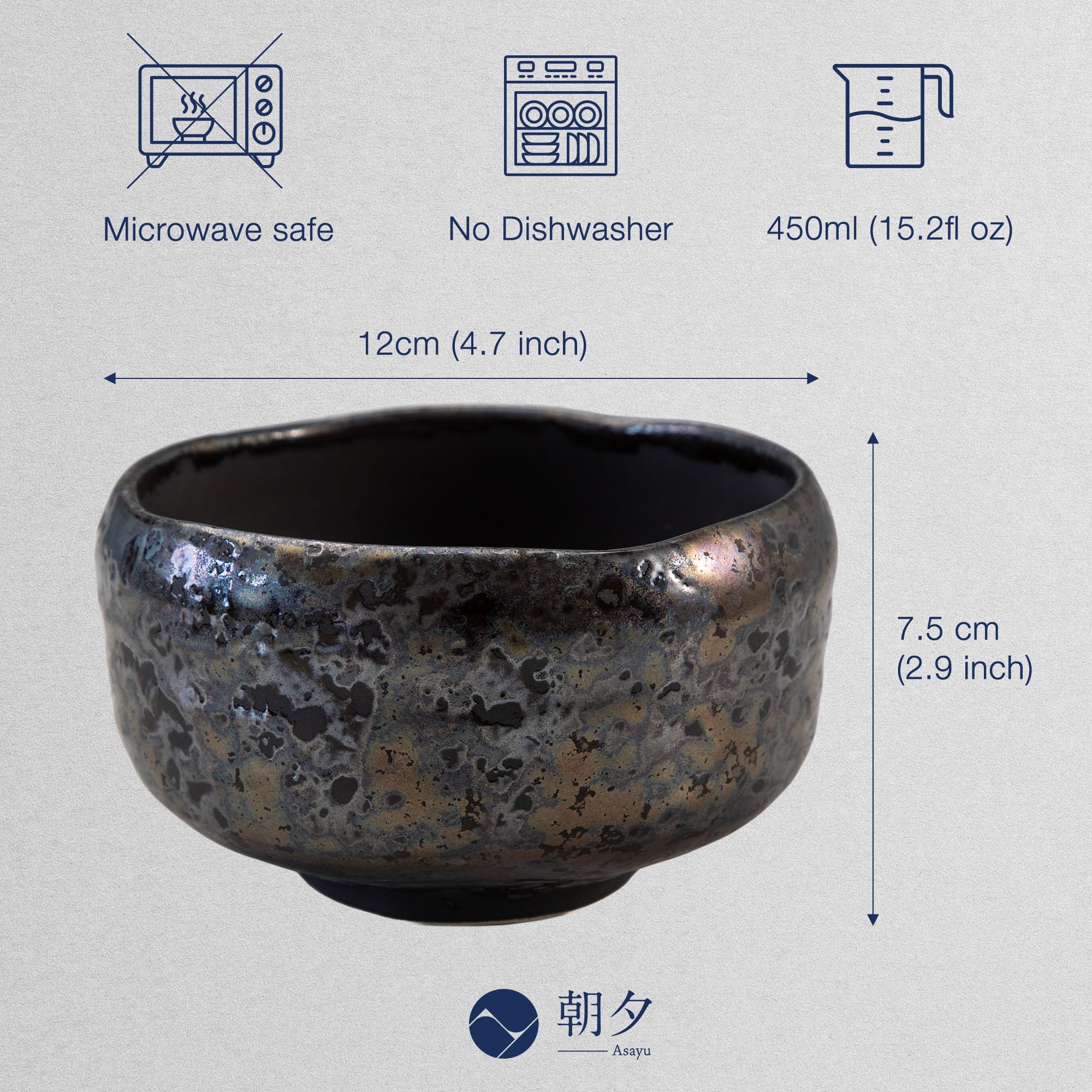 Asayu Japan Bol à matcha, fabriqué à la main en céramique japonaise Chawan de Gifu, 600ml, lavable au lave-vaisselle pour la cérémonie du thé, thé vert, poterie - Shirogane